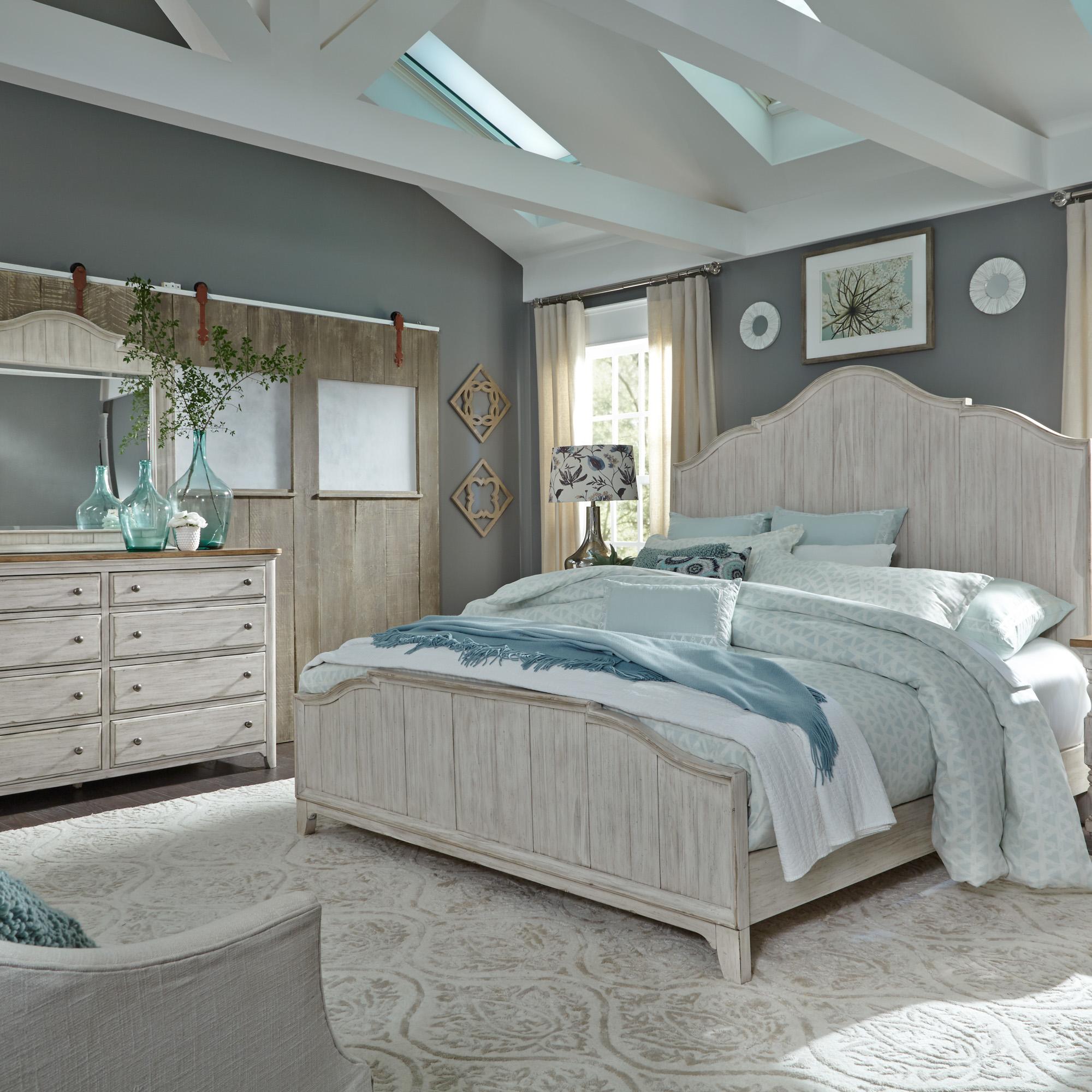 Farmhouse Reimagined Queen Panel Bed, Dresser & Mirror