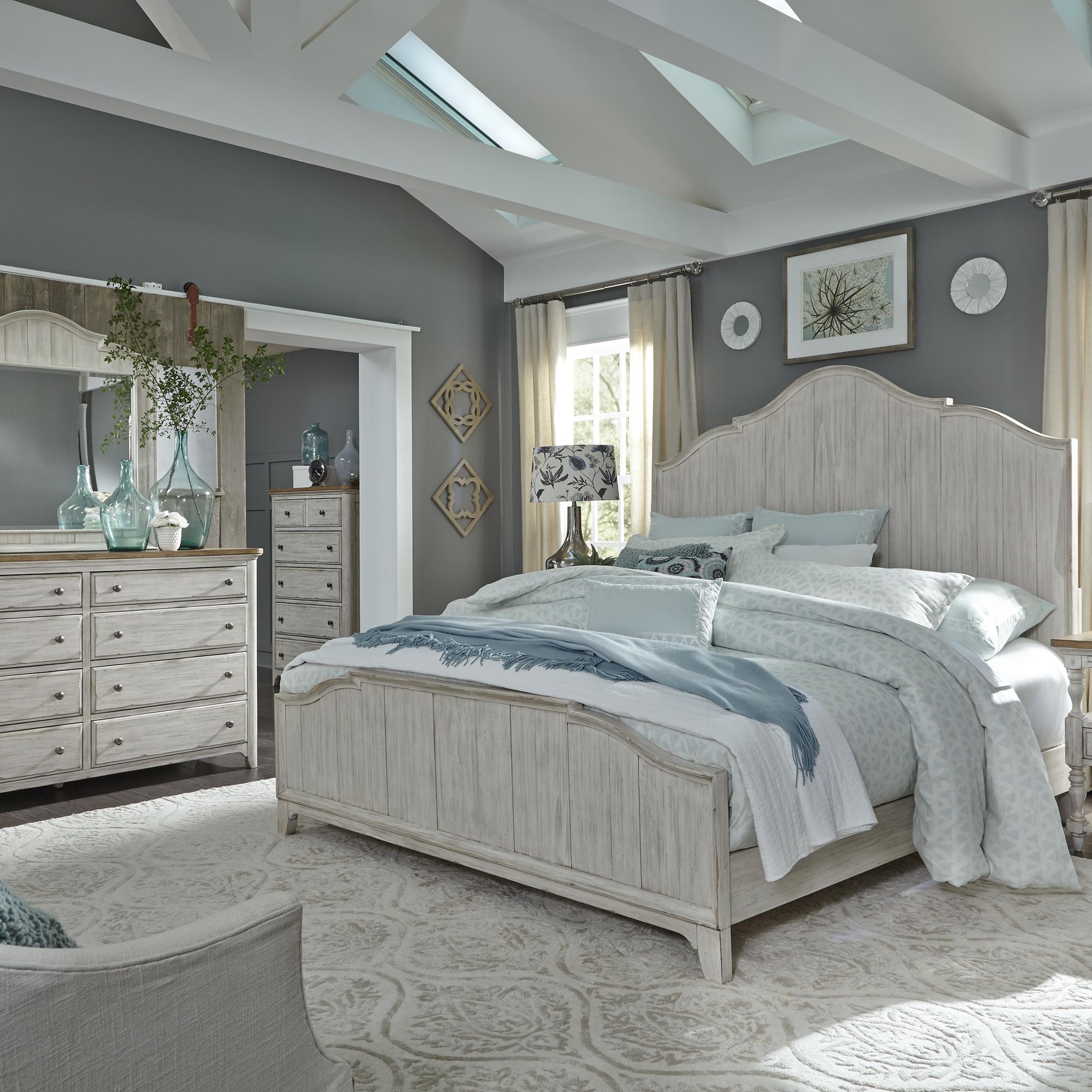 Farmhouse Reimagined King Panel Bed, Dresser & Mirror, Chest