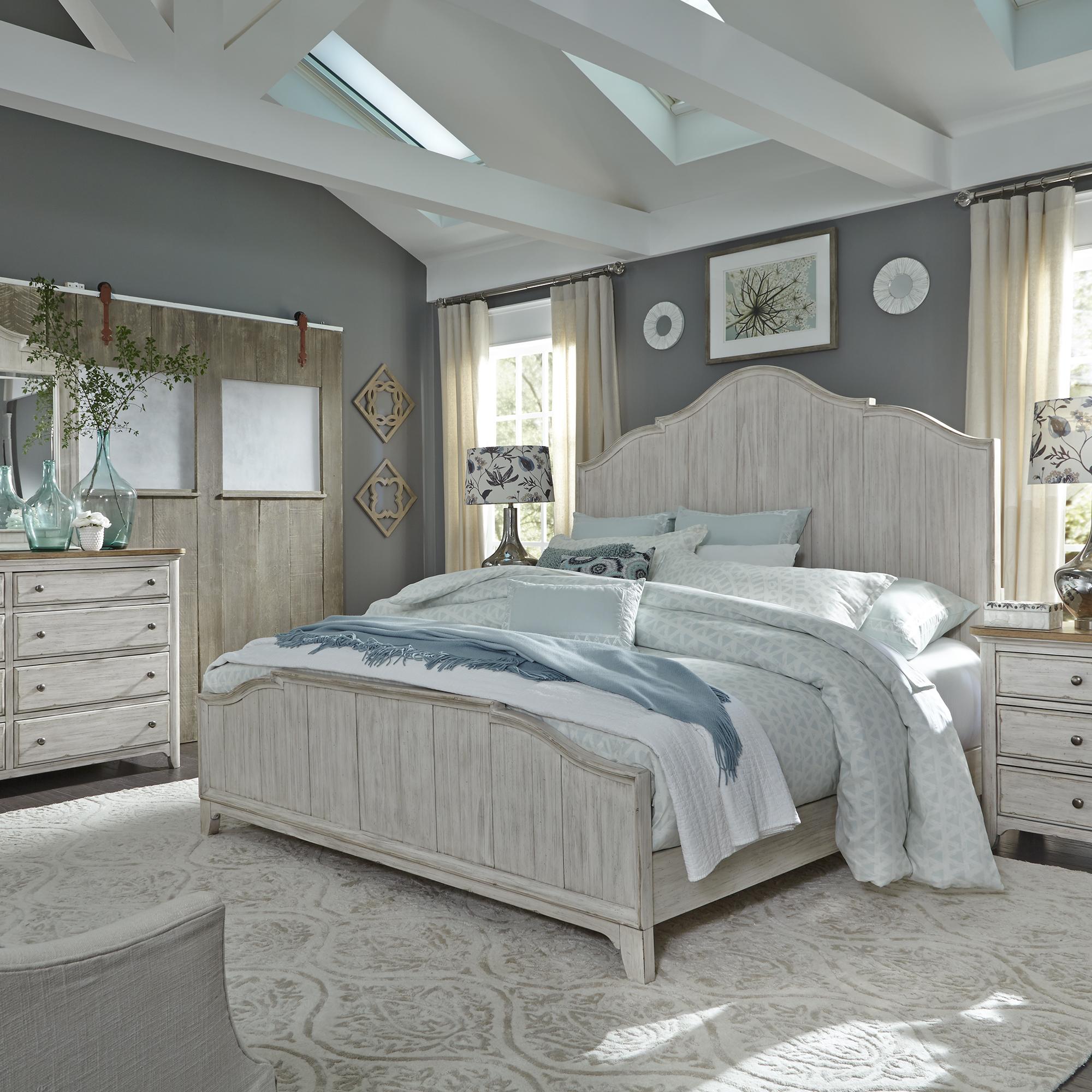 Farmhouse Reimagined Queen Panel Bed, Dresser & Mirror, Nightstand