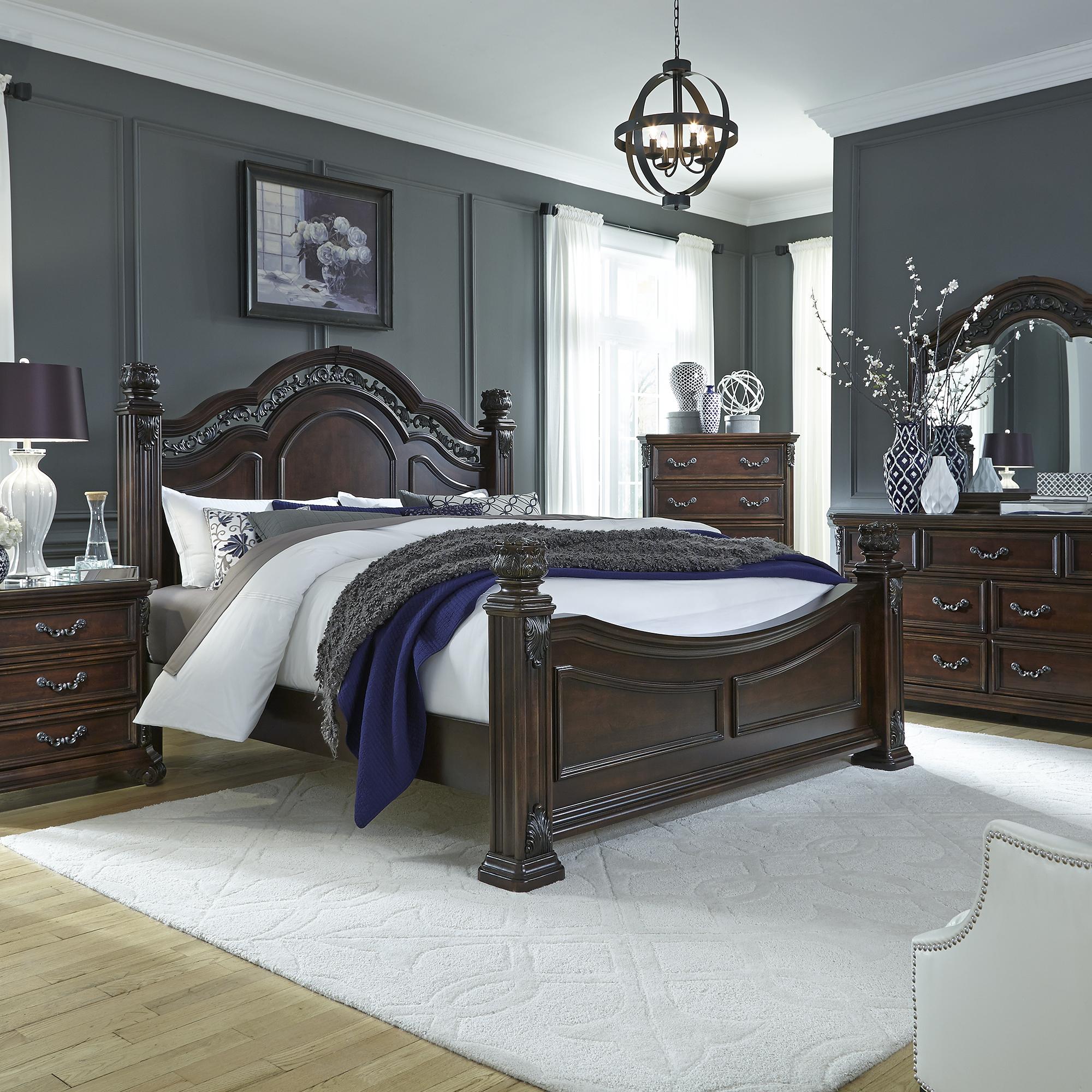 Messina Estates King Poster Bed, Dresser & Mirror, Nightstand image