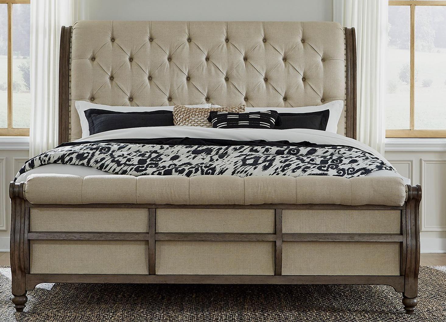 Liberty Furniture Americana Farmhouse Queen Sleigh Bed in Dusty Taupe and Black