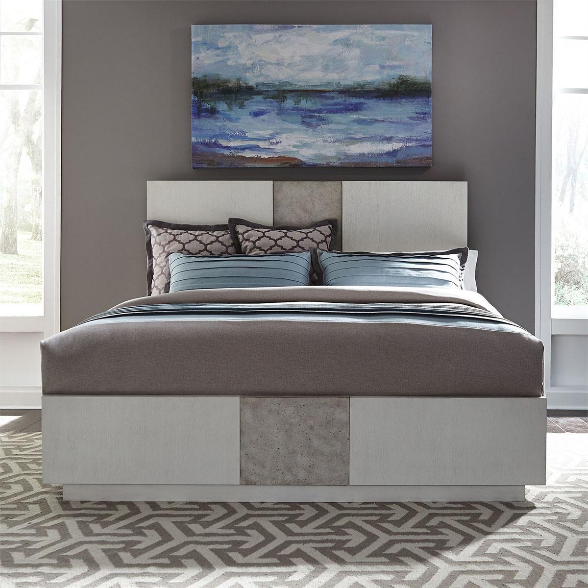 Liberty Furniture Mirage Queen Travertine Panel Bed in Wirebrushed White