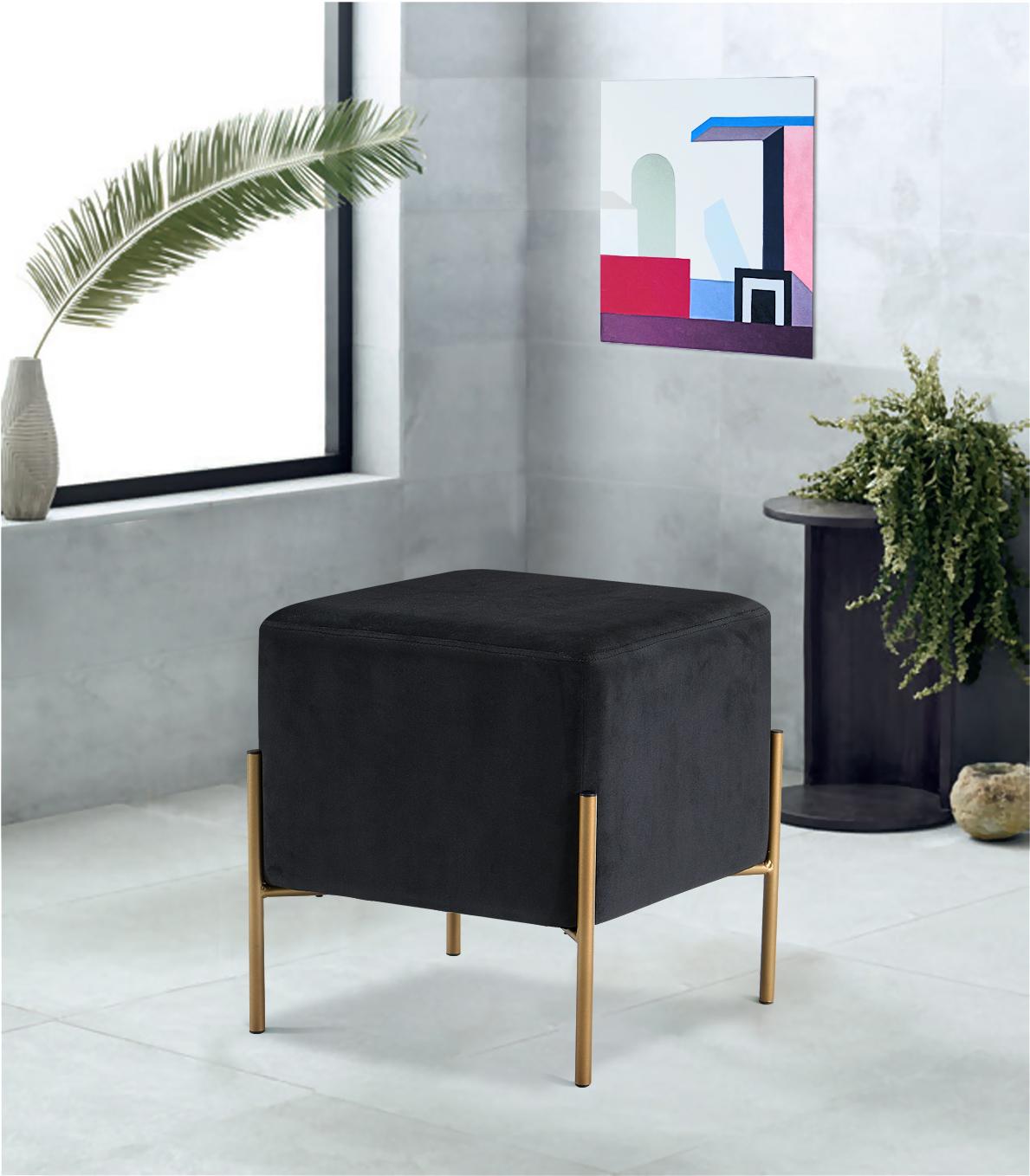 Isla Black Velvet Ottoman/Stool - Luxury Home Furniture (MI)