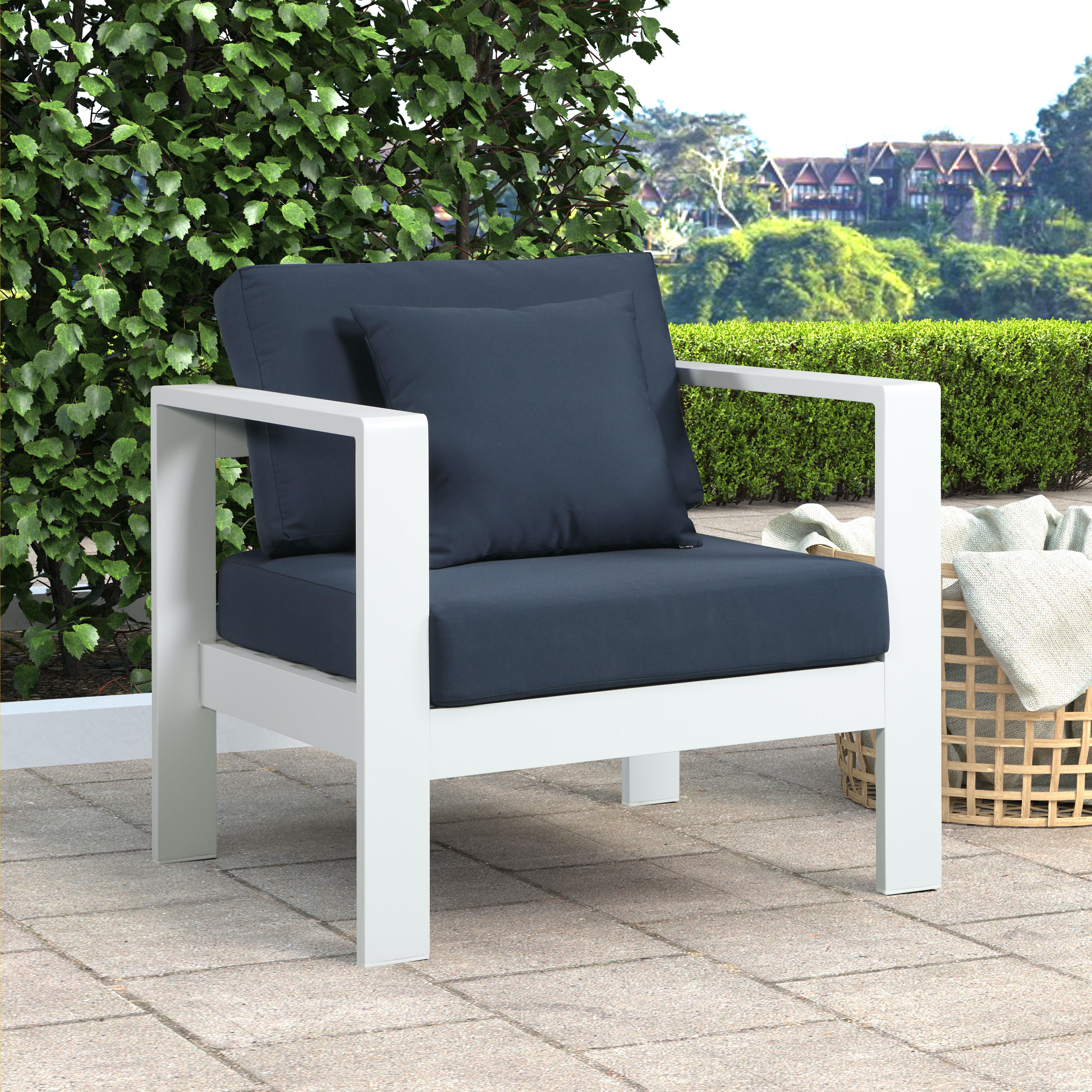 Nizuc Navy Waterproof Fabric Outdoor Patio Aluminum Arm Chair