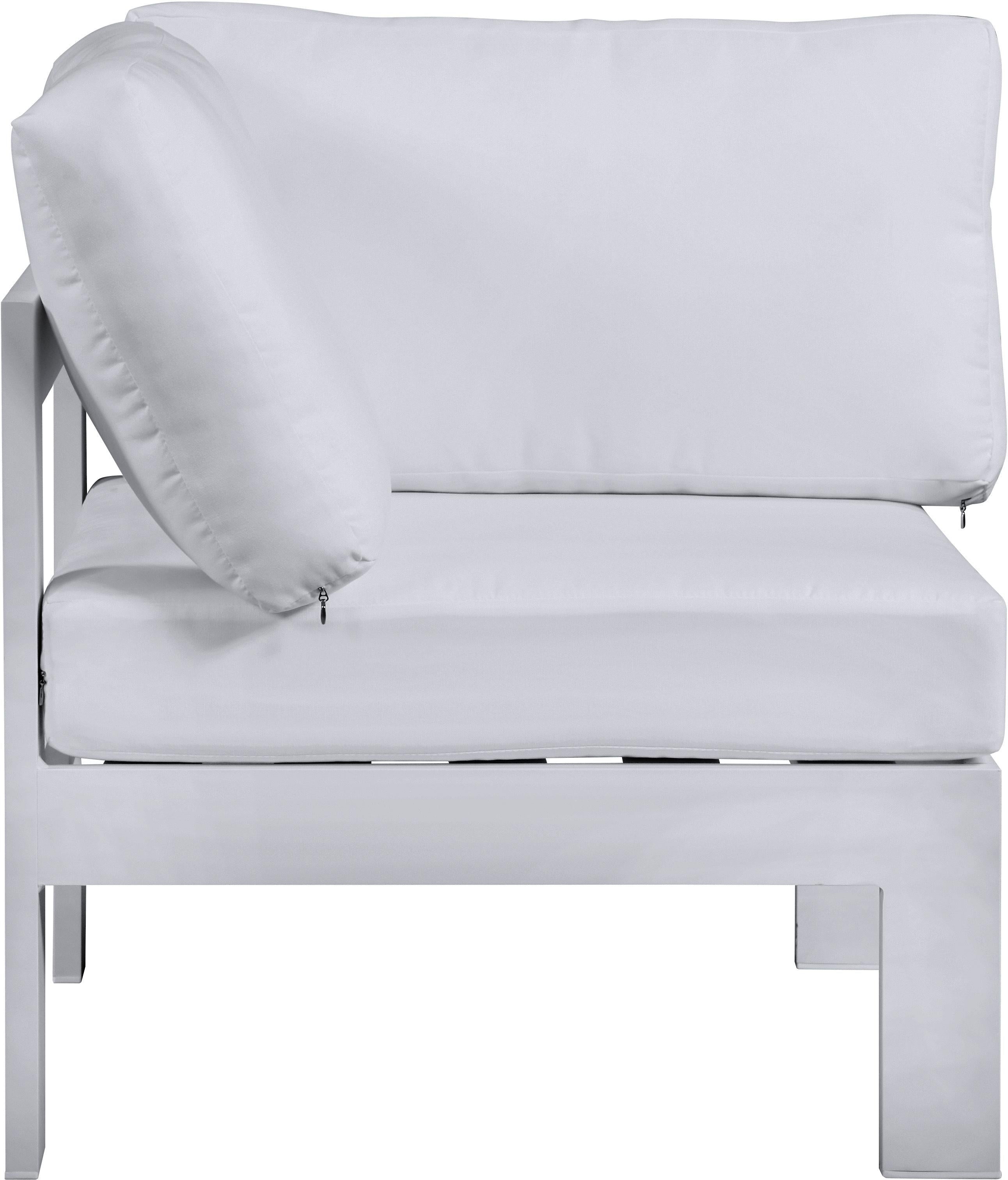 Nizuc White Waterproof Fabric Outdoor Patio Aluminum Corner Chair - Luxury Home Furniture (MI)