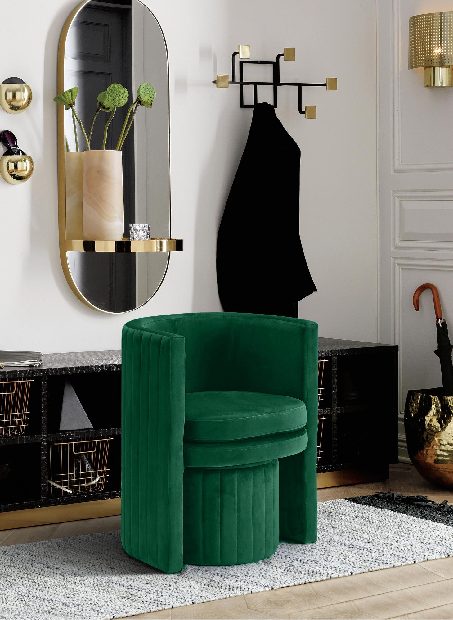 Green velvet discount chair with ottoman