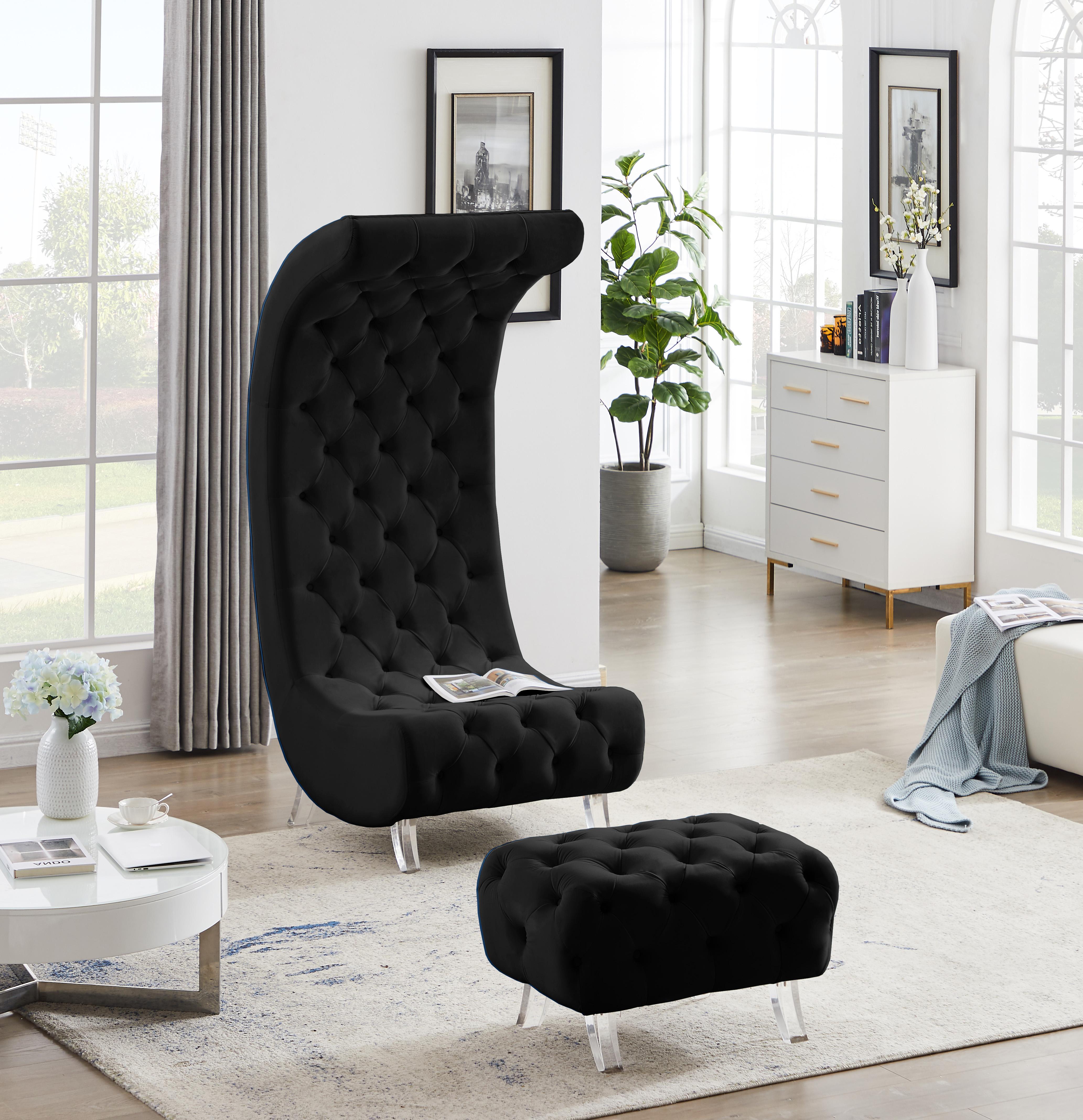 Crescent Black Velvet Ottoman - Luxury Home Furniture (MI)