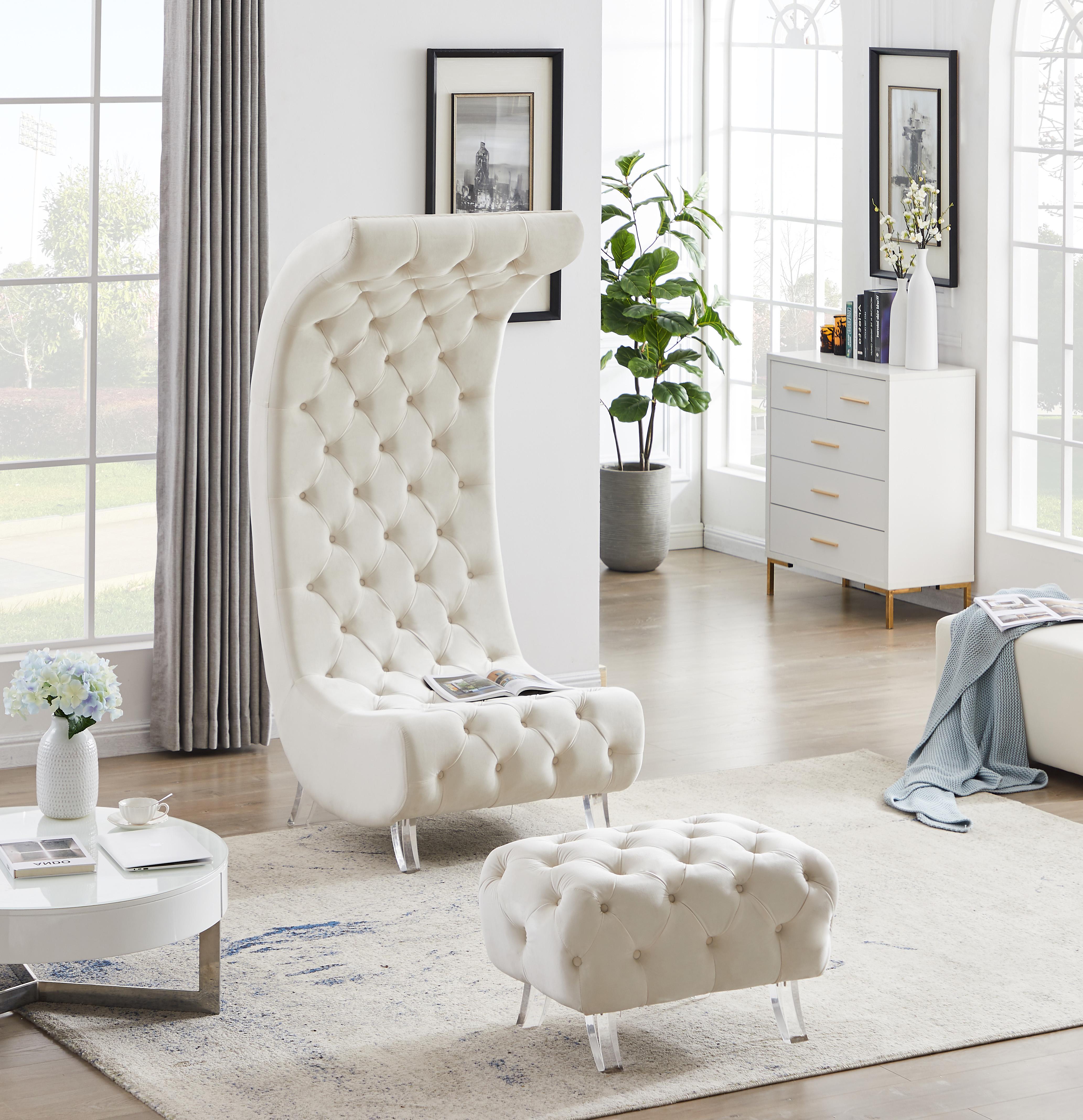 Crescent Cream Velvet Ottoman - Luxury Home Furniture (MI)