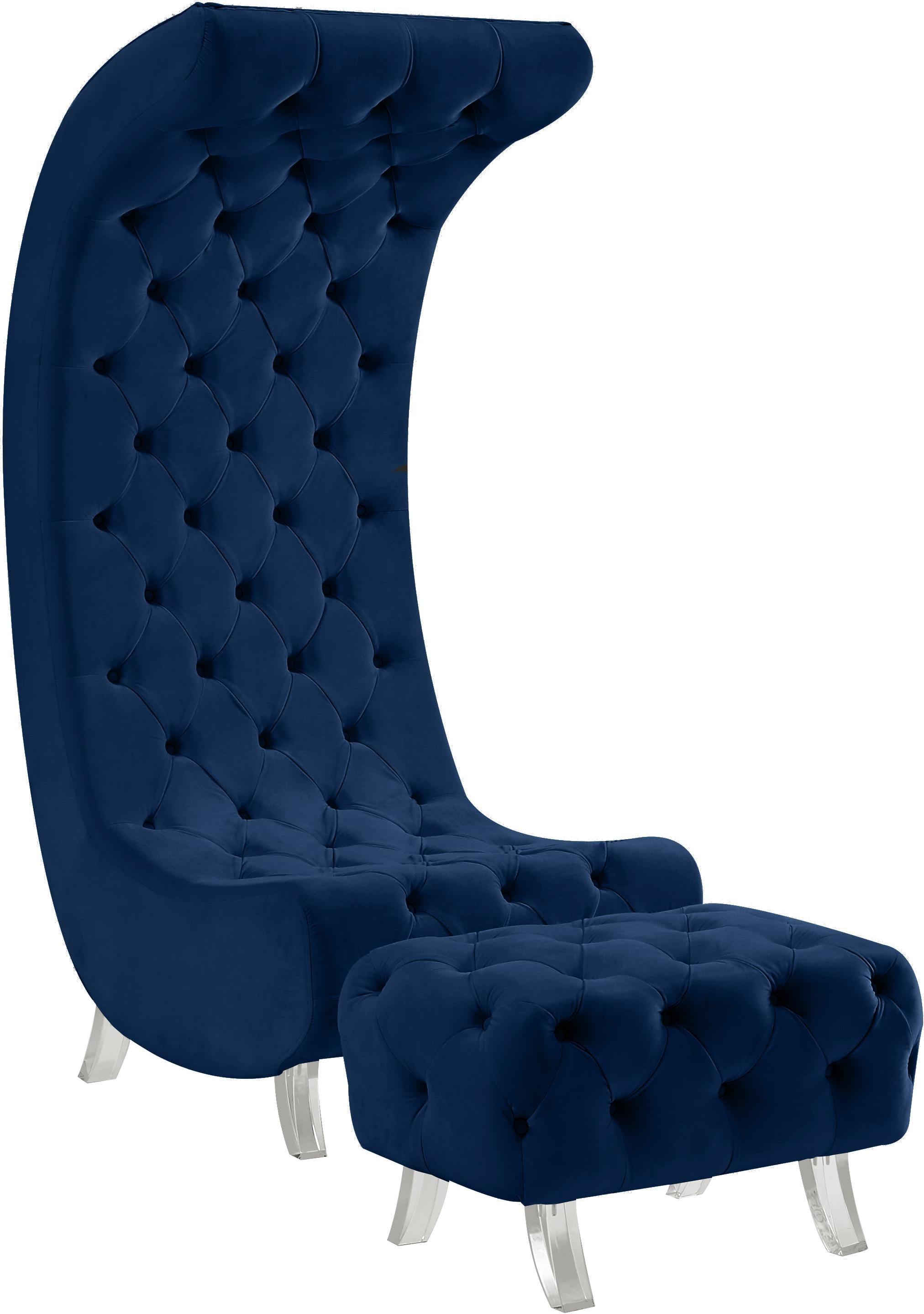Crescent Navy Velvet Ottoman - Luxury Home Furniture (MI)