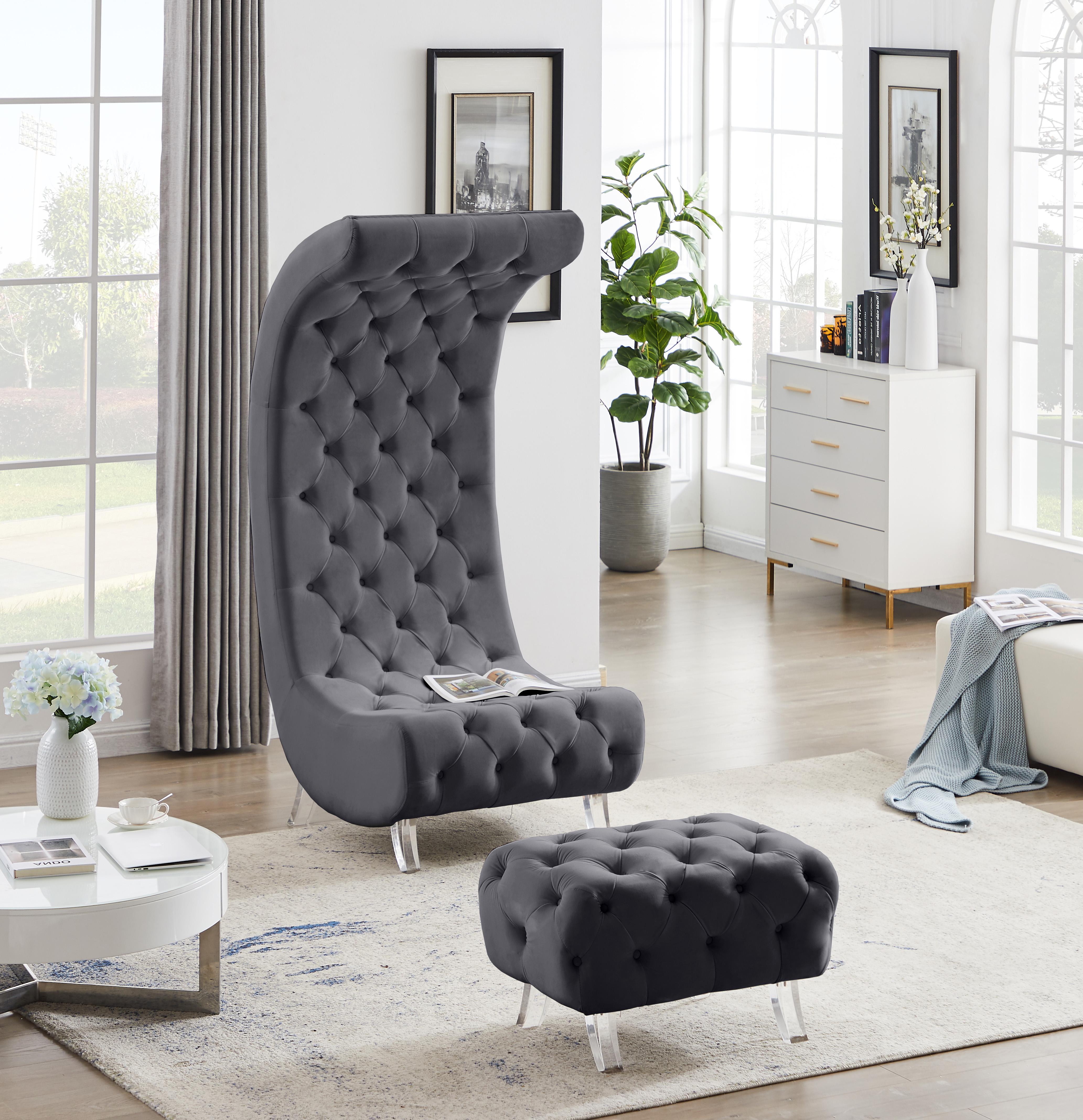 Crescent Grey Velvet Ottoman - Luxury Home Furniture (MI)