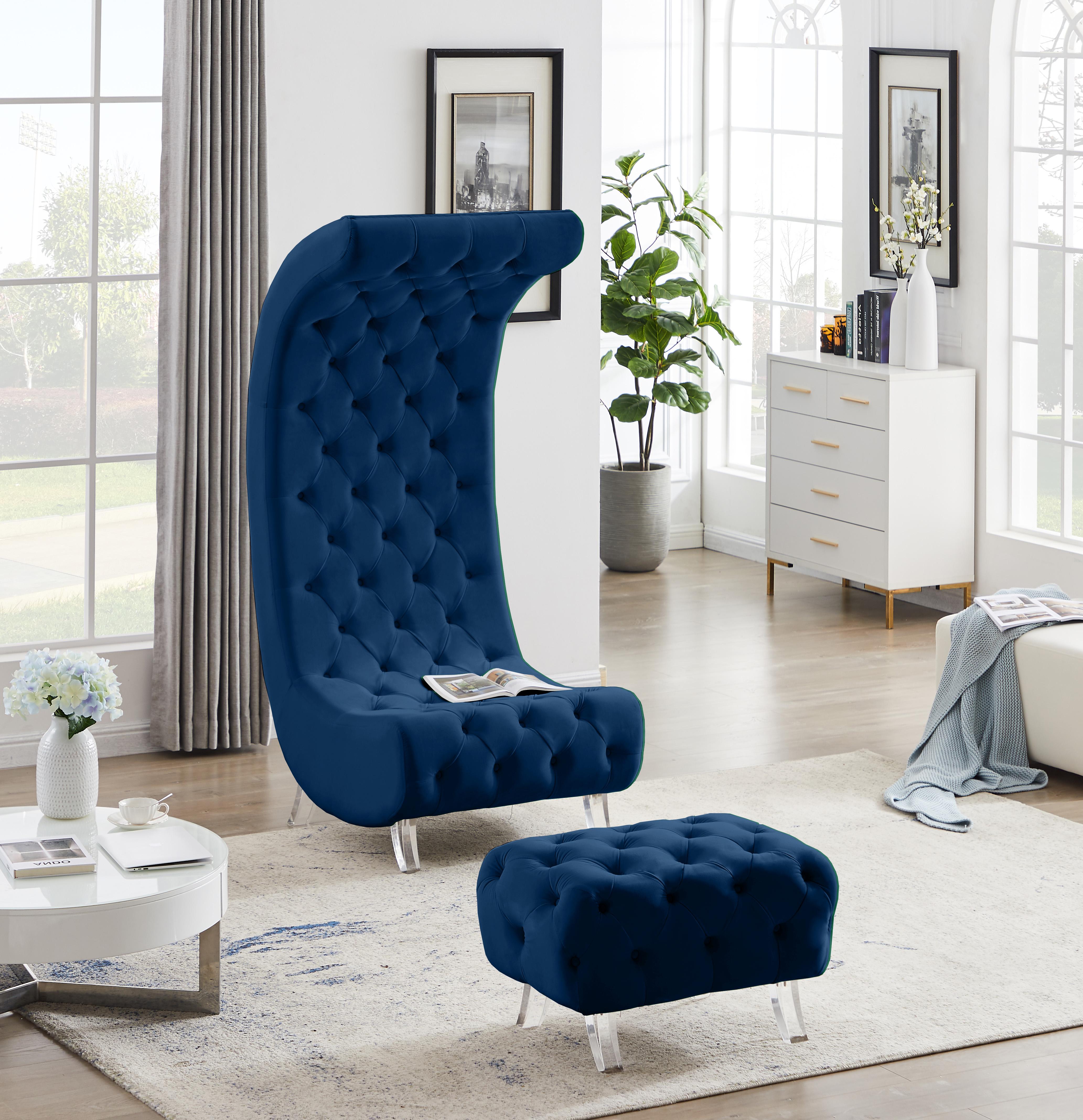 Crescent Navy Velvet Ottoman - Luxury Home Furniture (MI)