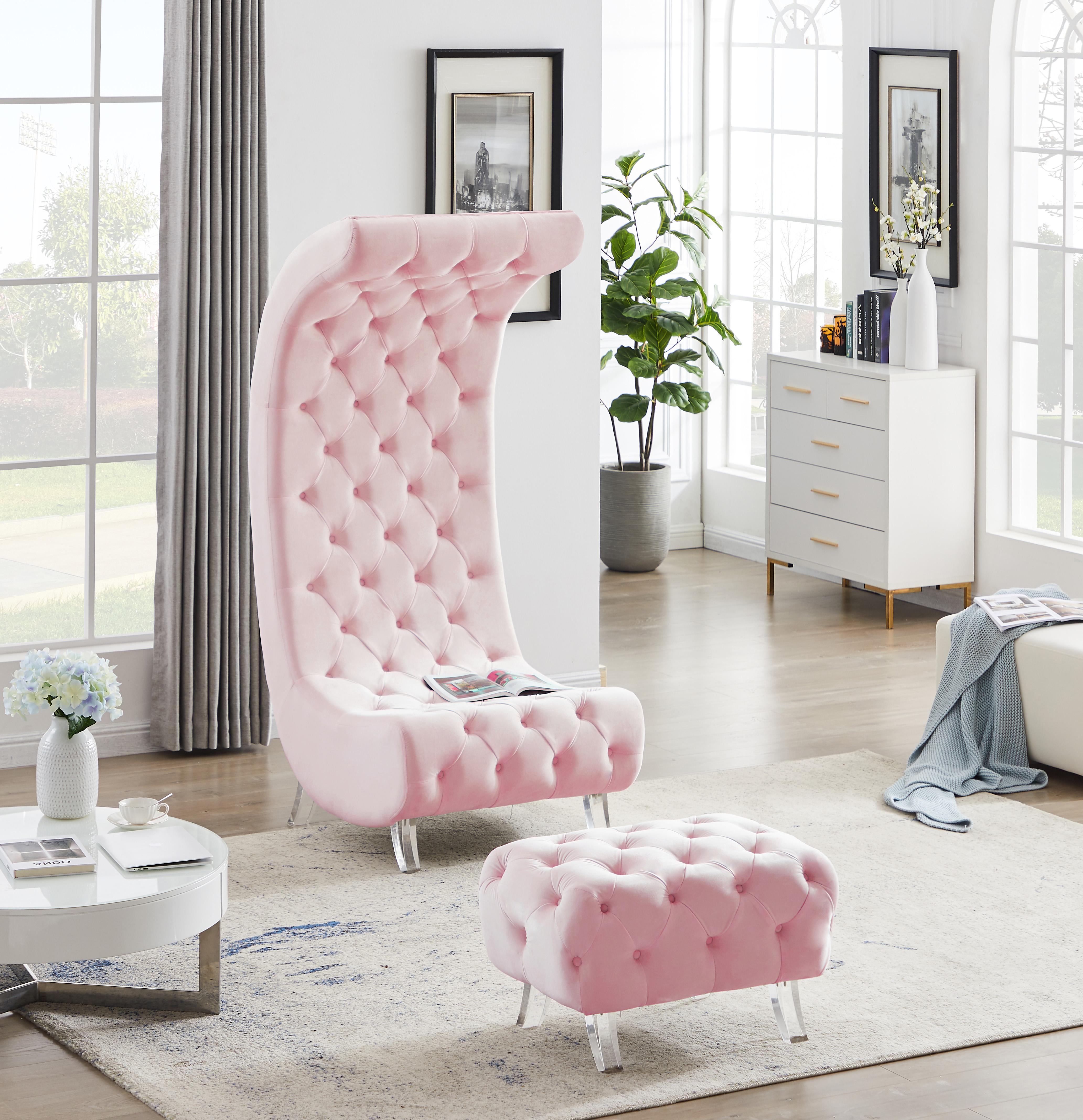 Crescent Pink Velvet Ottoman - Luxury Home Furniture (MI)