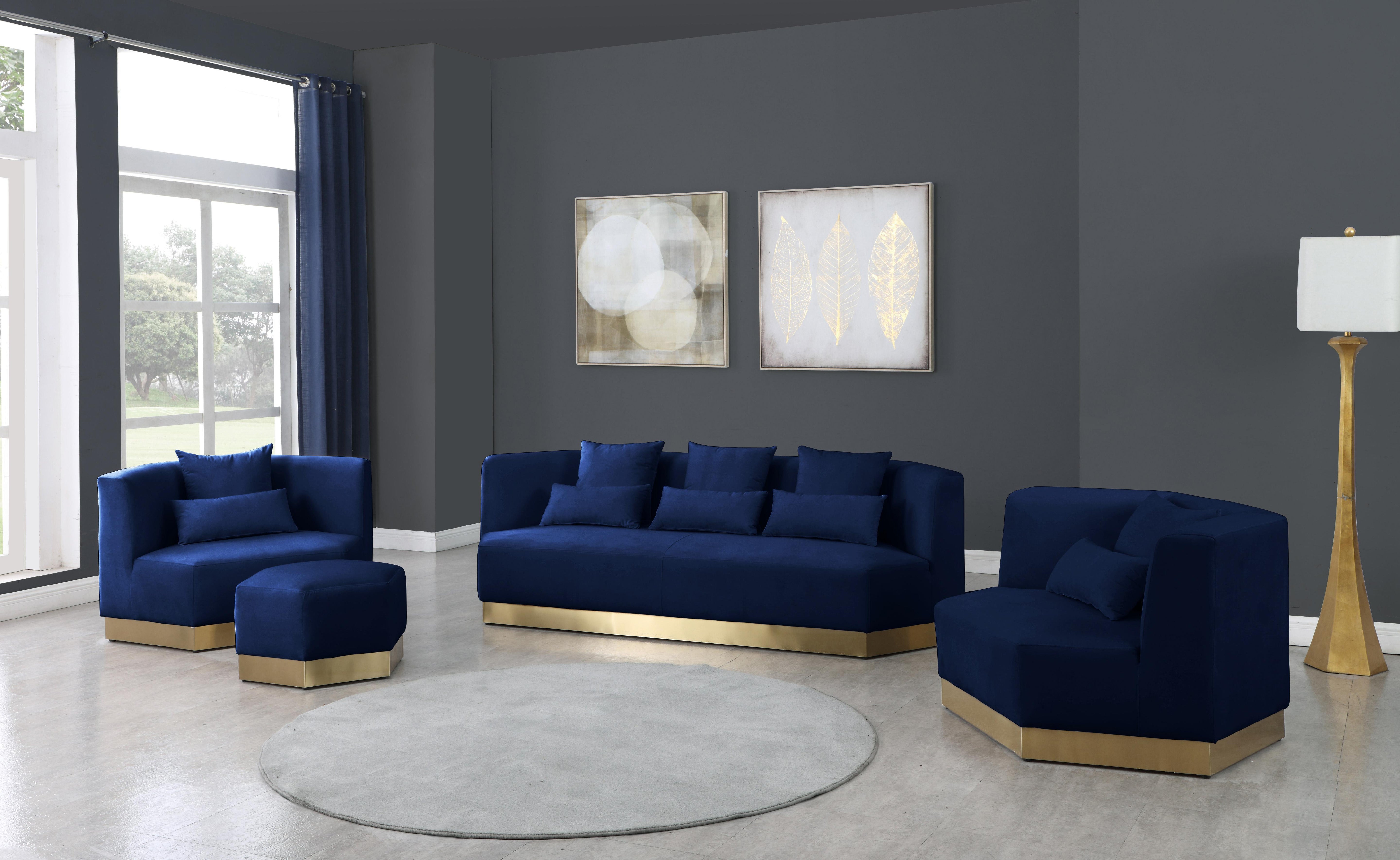 Marquis Navy Velvet Ottoman - Luxury Home Furniture (MI)