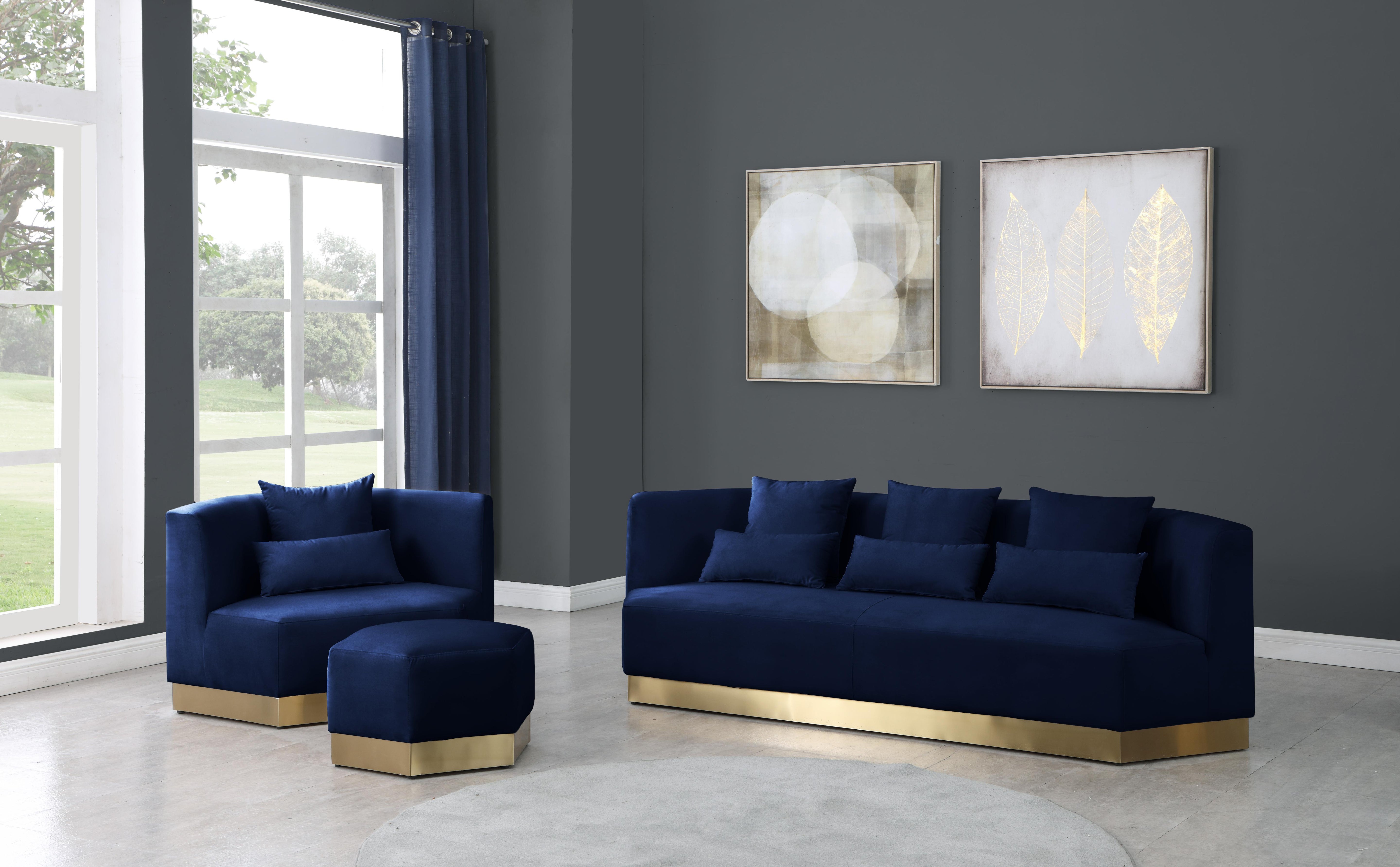 Marquis Navy Velvet Ottoman - Luxury Home Furniture (MI)