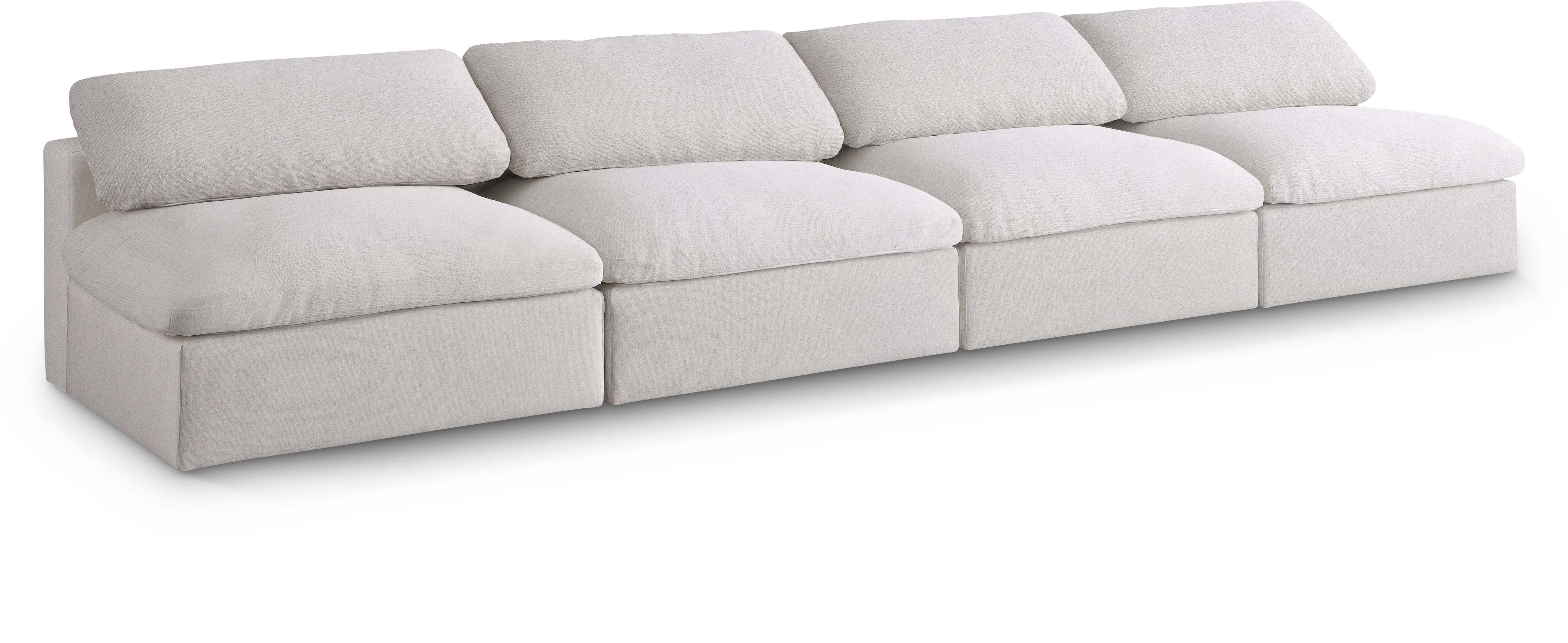 Serene Cream Linen Fabric Deluxe Cloud Modular Armless Sofa