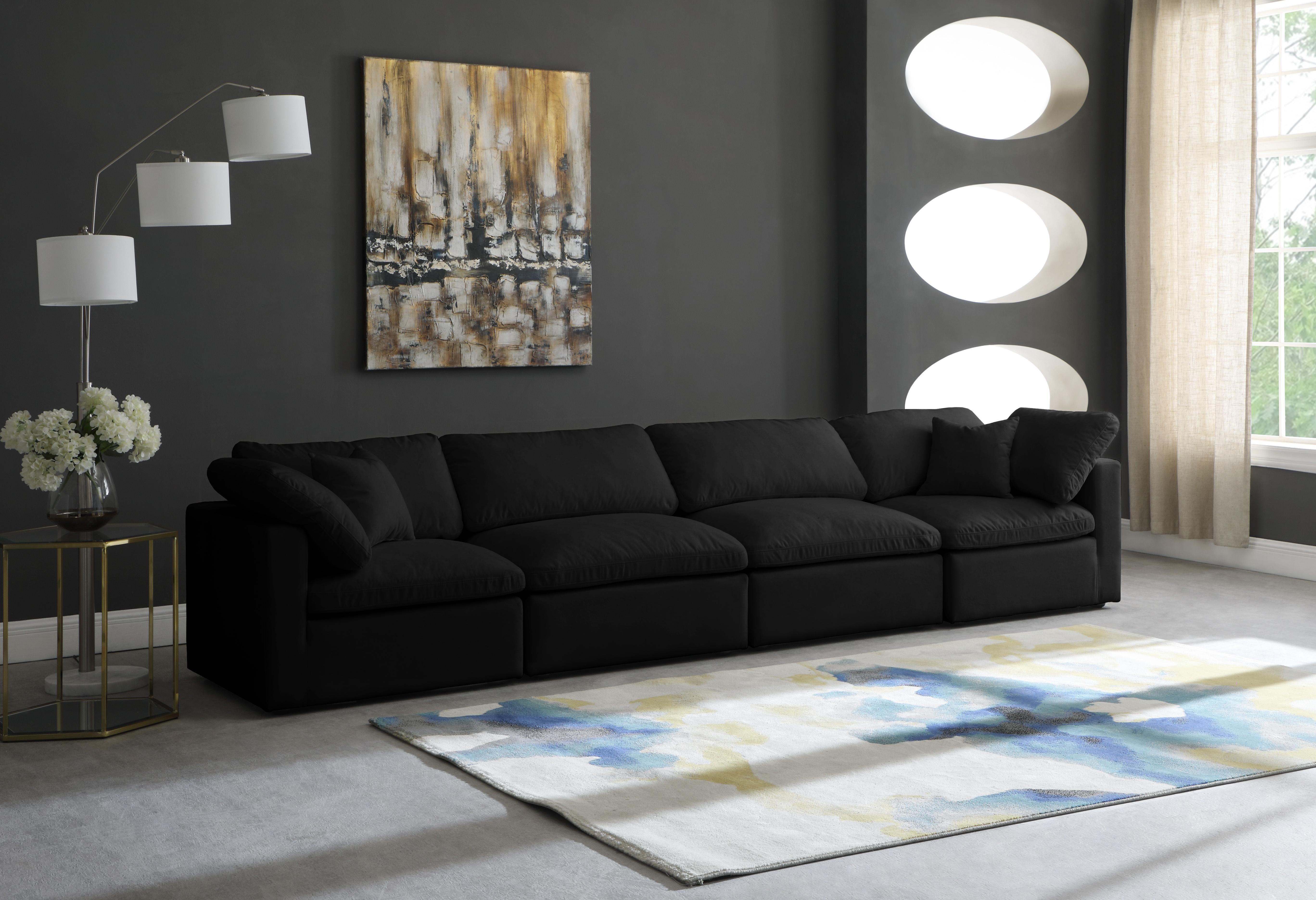 Plush Black Velvet Standard Cloud Modular Sofa - Luxury Home Furniture (MI)