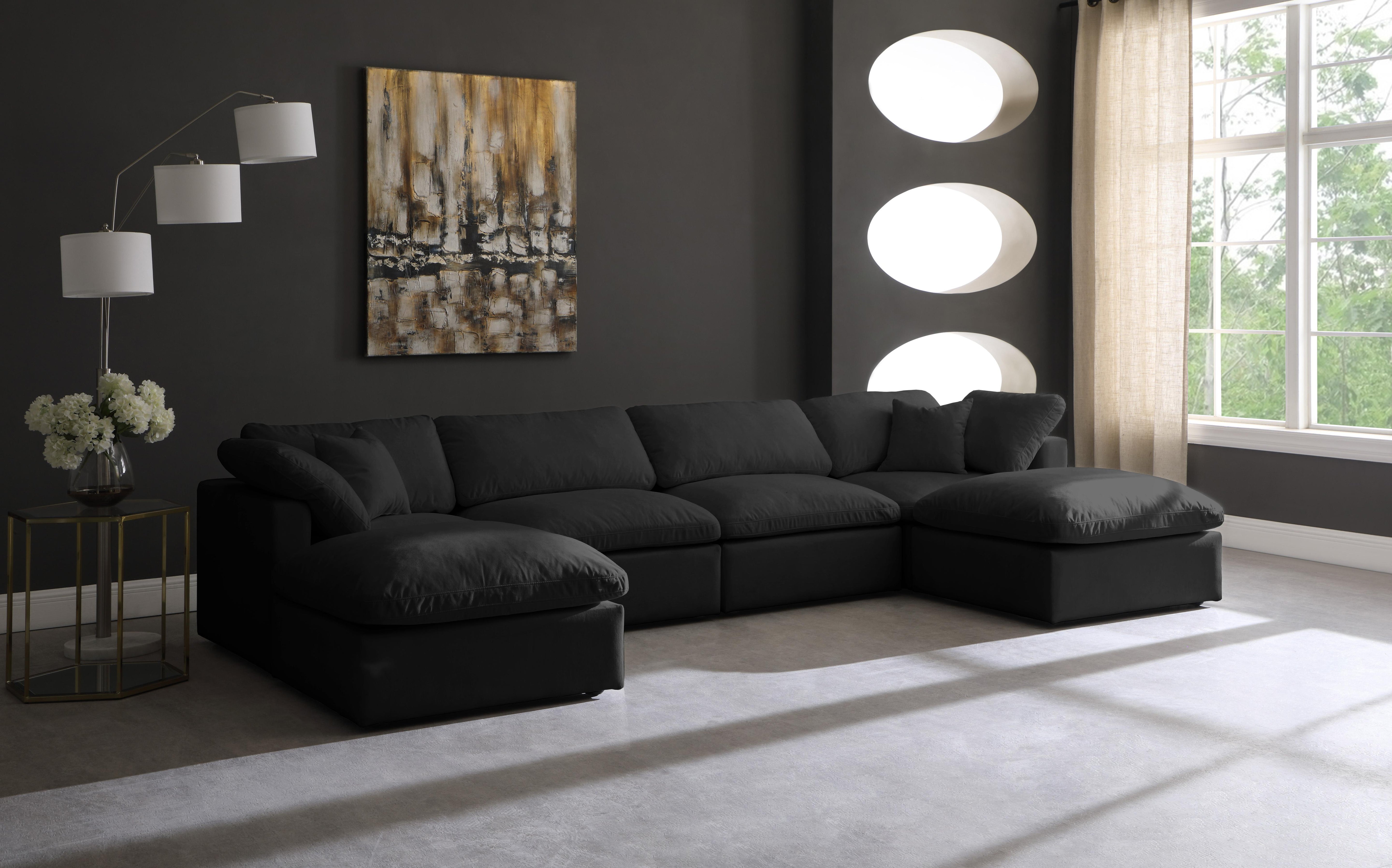 Plush Black Velvet Standard Cloud Modular Sectional - Luxury Home Furniture (MI)