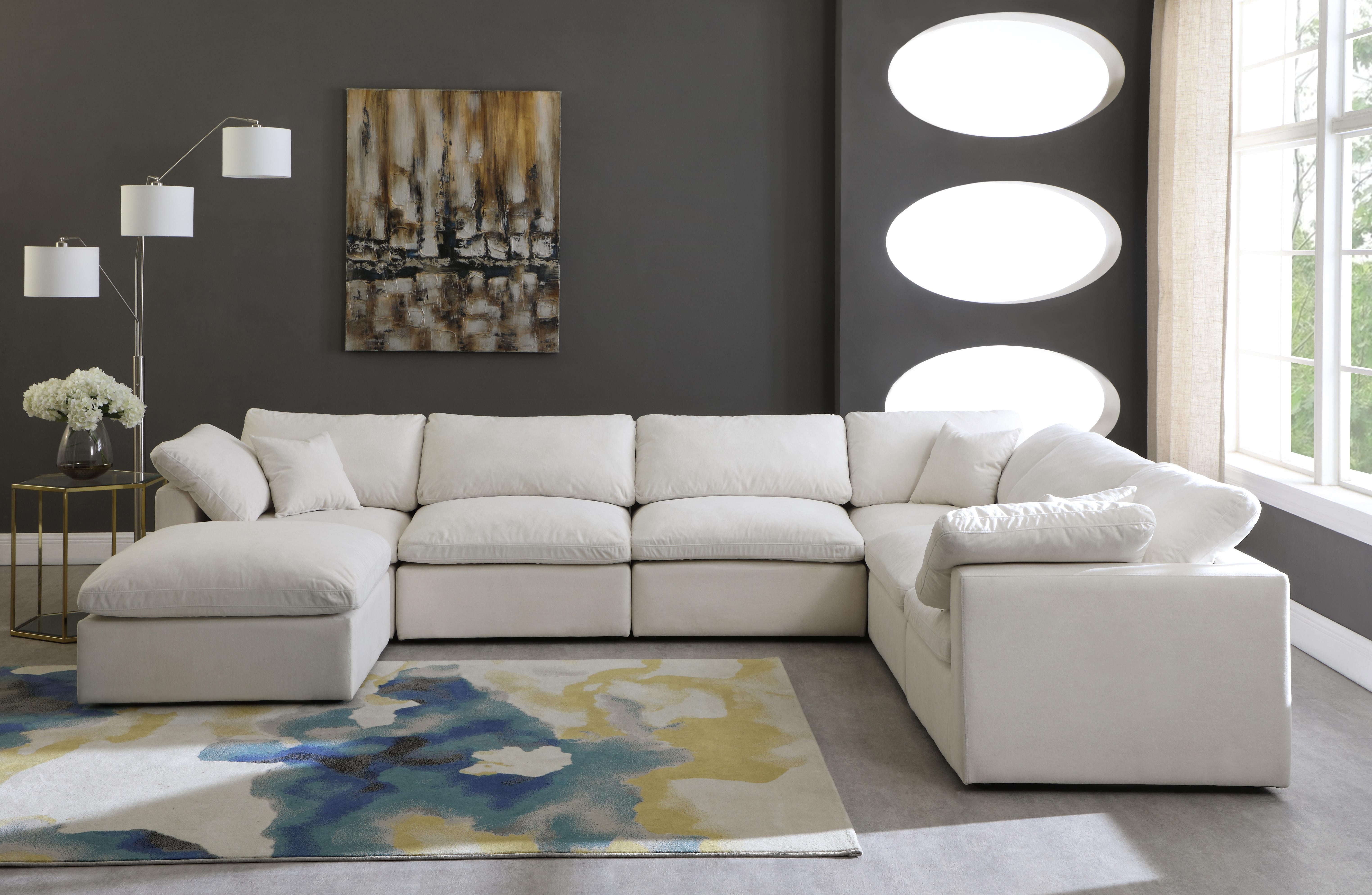 1stopbedrooms plush cream velvet standard outlet cloud modular sectional