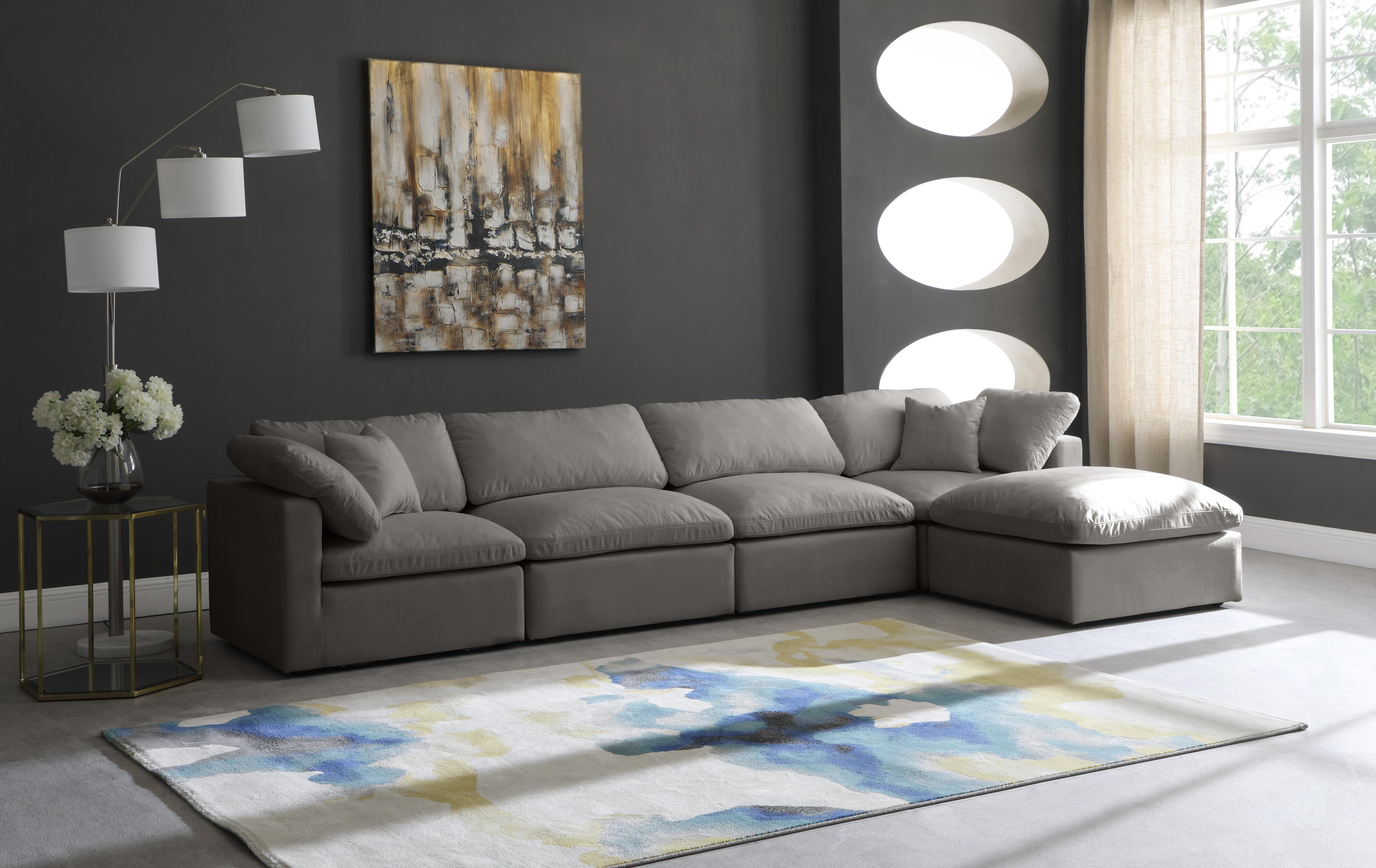 Meridian furniture plush standard deals cream velvet cloud modular sectional