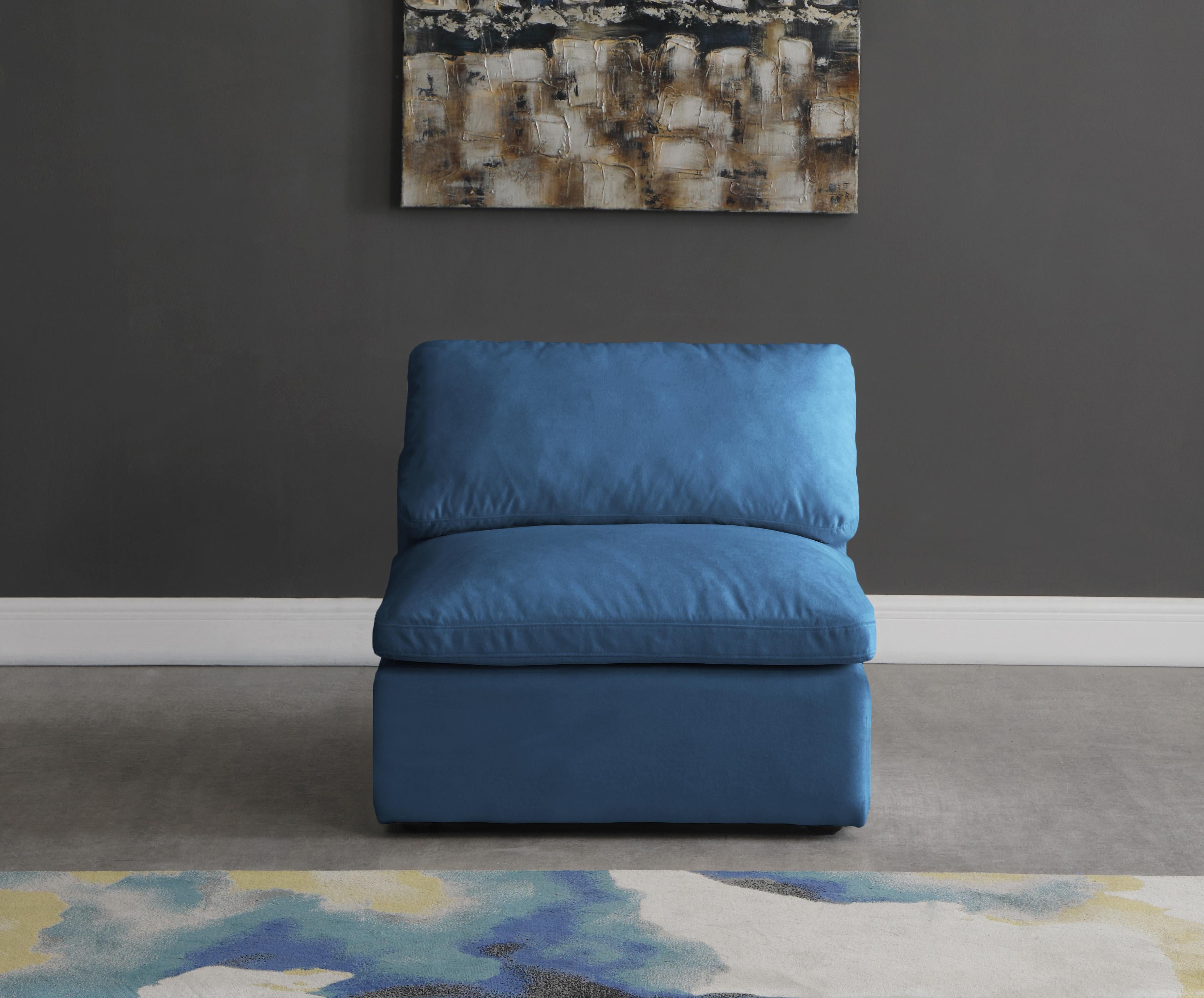 Plush Navy Velvet Standard Cloud Modular Armless Chair - Luxury Home Furniture (MI)