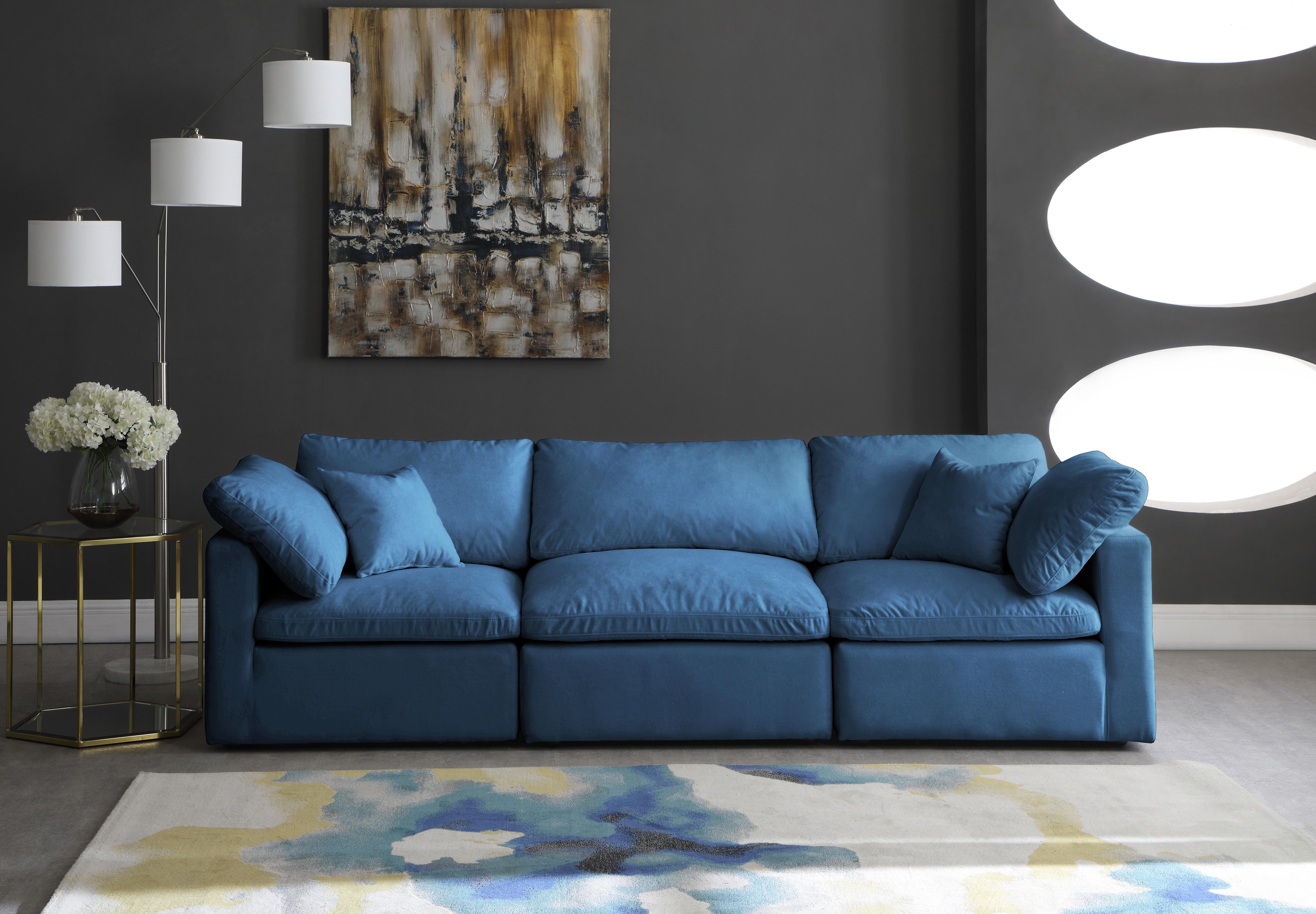 Plush Navy Velvet Standard Cloud Modular Sofa - Luxury Home Furniture (MI)
