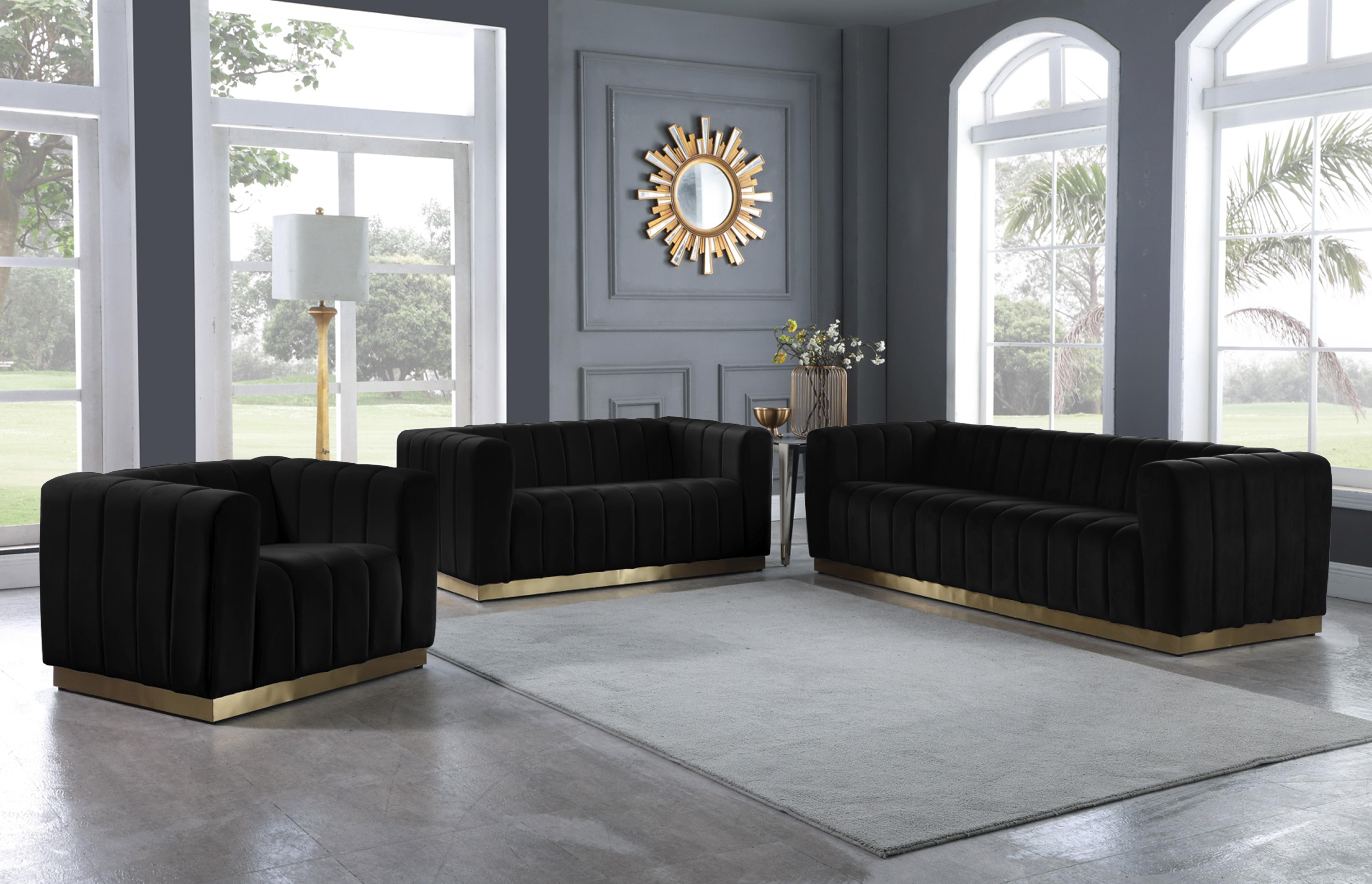 Marlon Black Velvet Sofa - Luxury Home Furniture (MI)