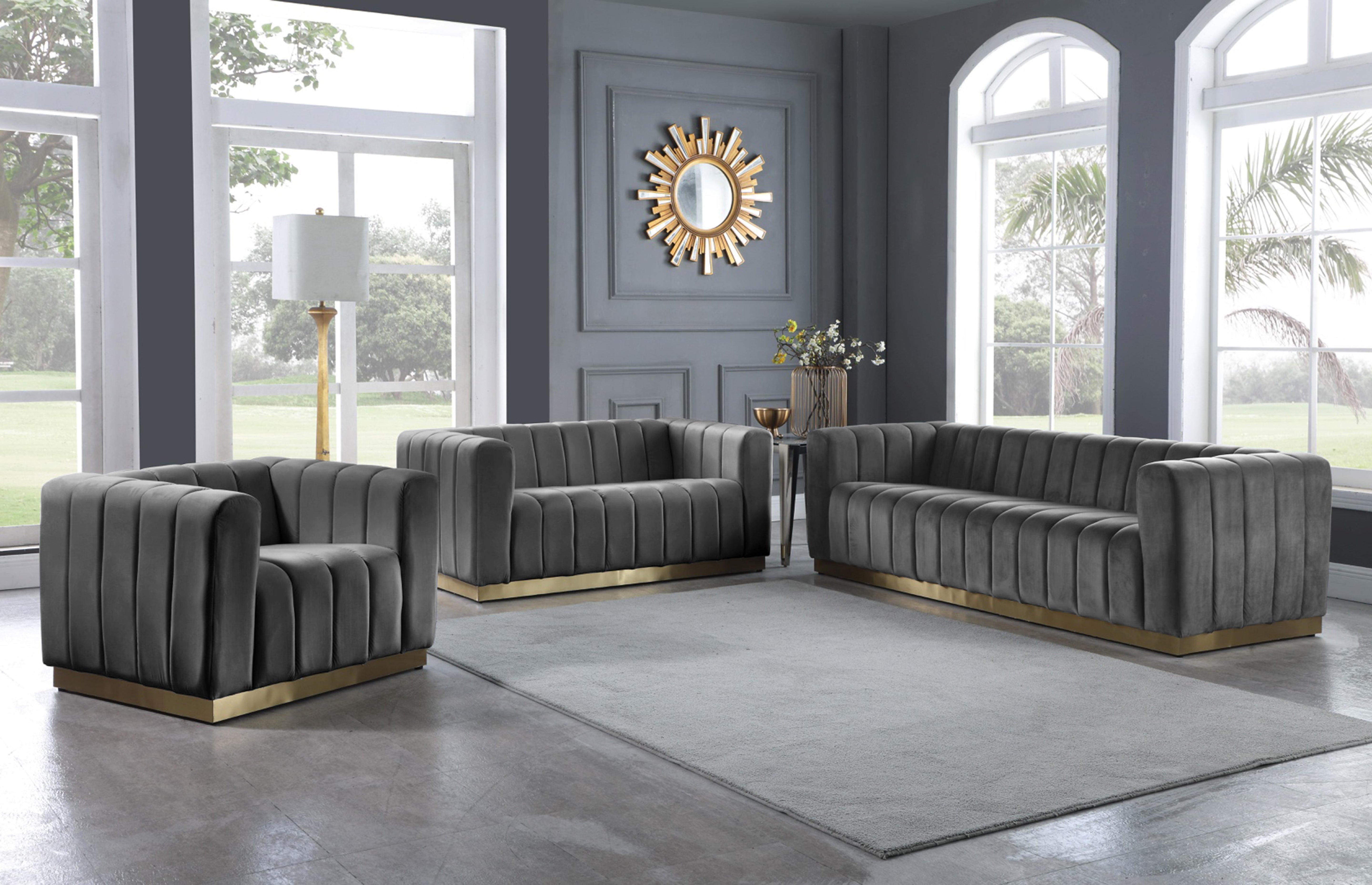 Marlon Grey Velvet Sofa - Luxury Home Furniture (MI)