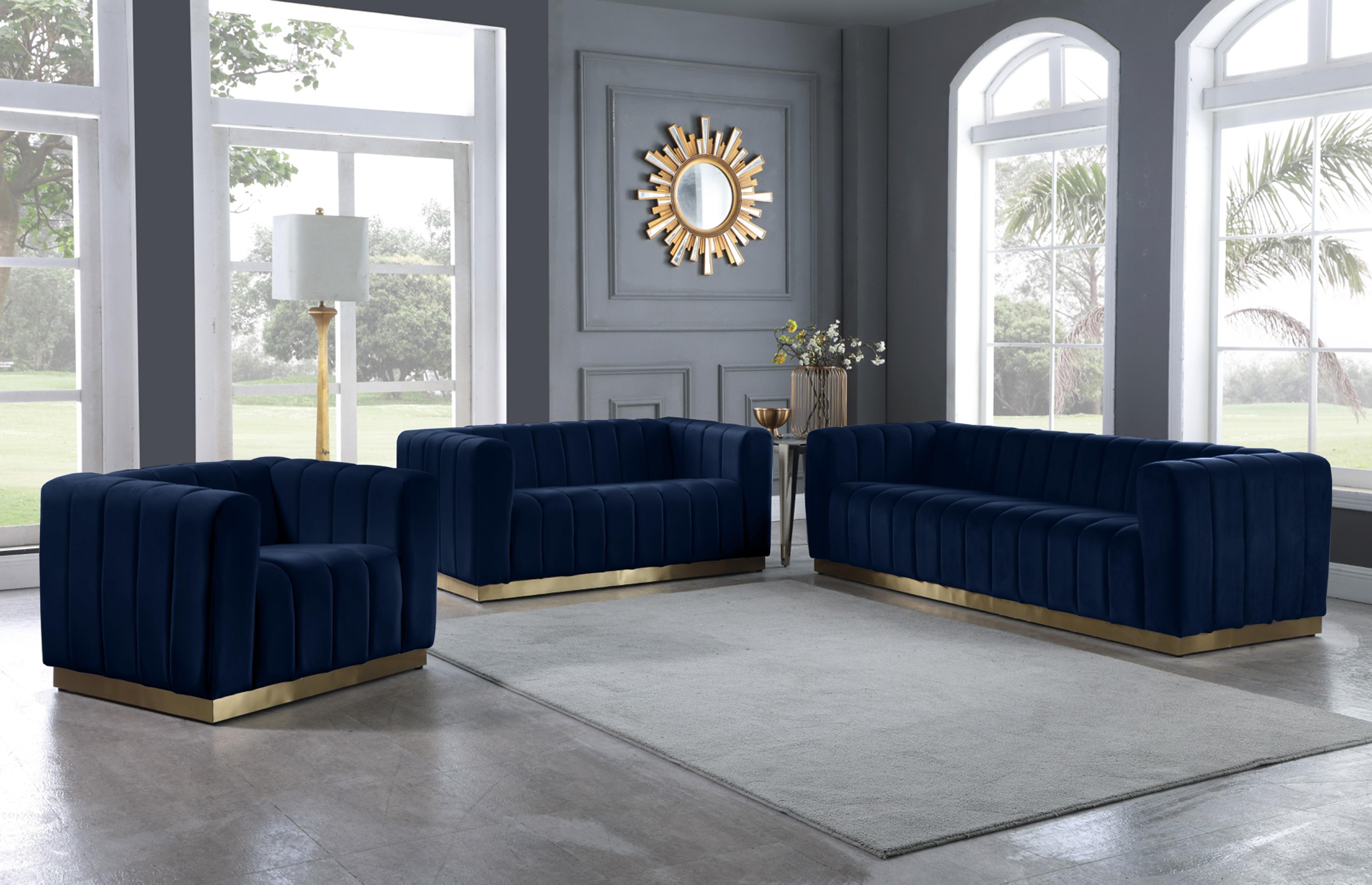 Marlon Navy Velvet Loveseat - Luxury Home Furniture (MI)