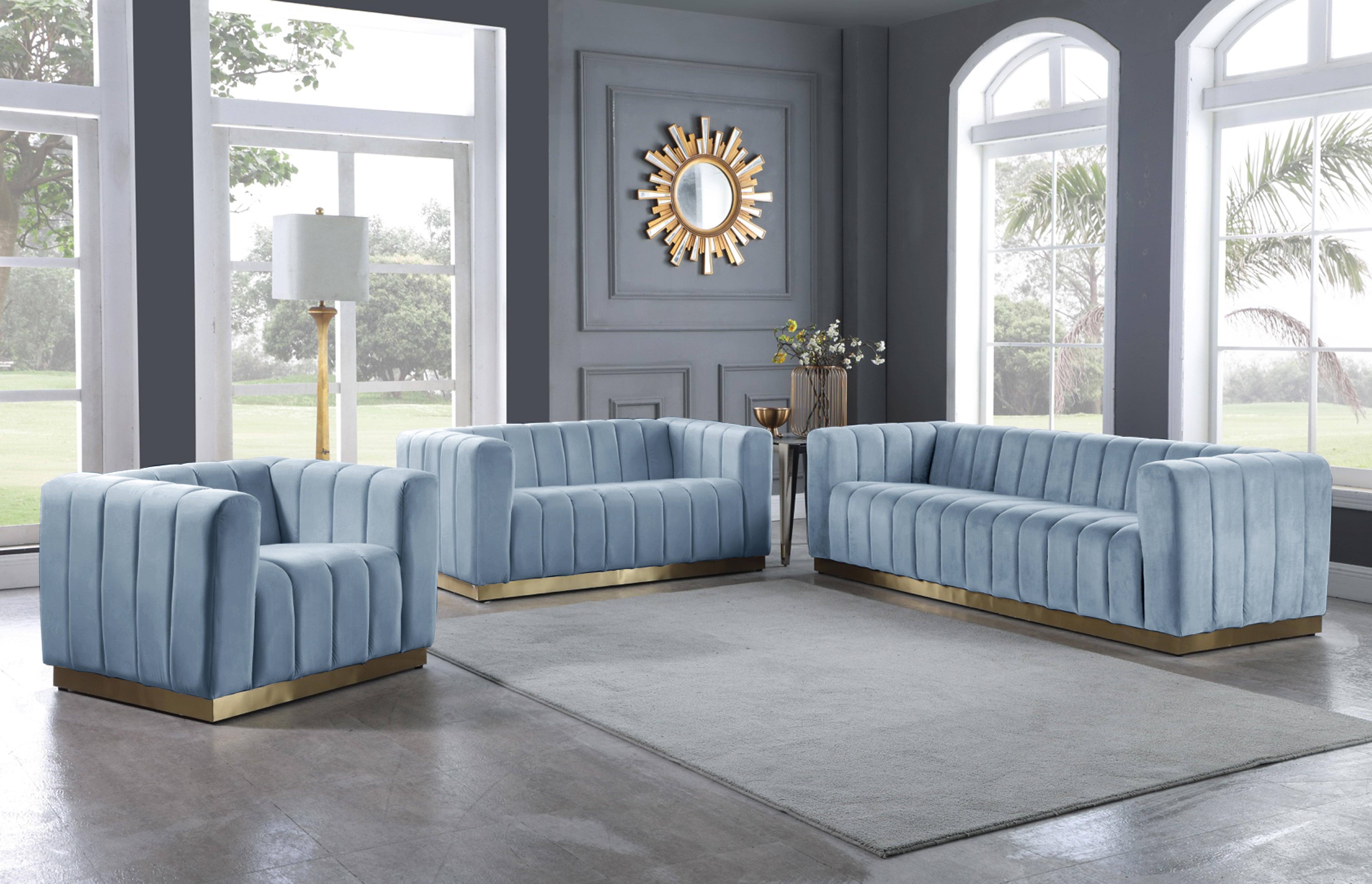Marlon Sky Blue Velvet Loveseat - Luxury Home Furniture (MI)