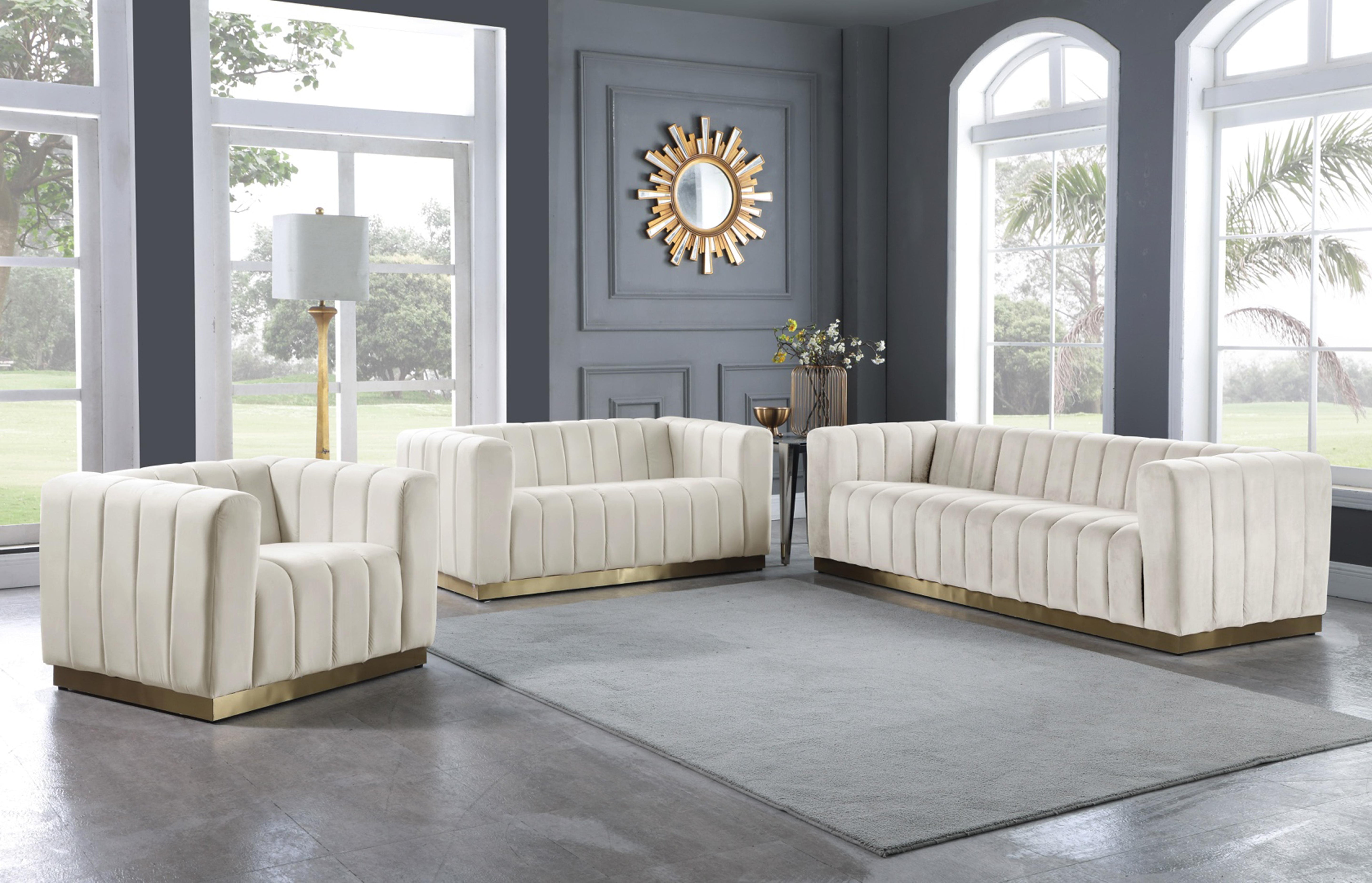 Marlon Cream Velvet Sofa - Luxury Home Furniture (MI)