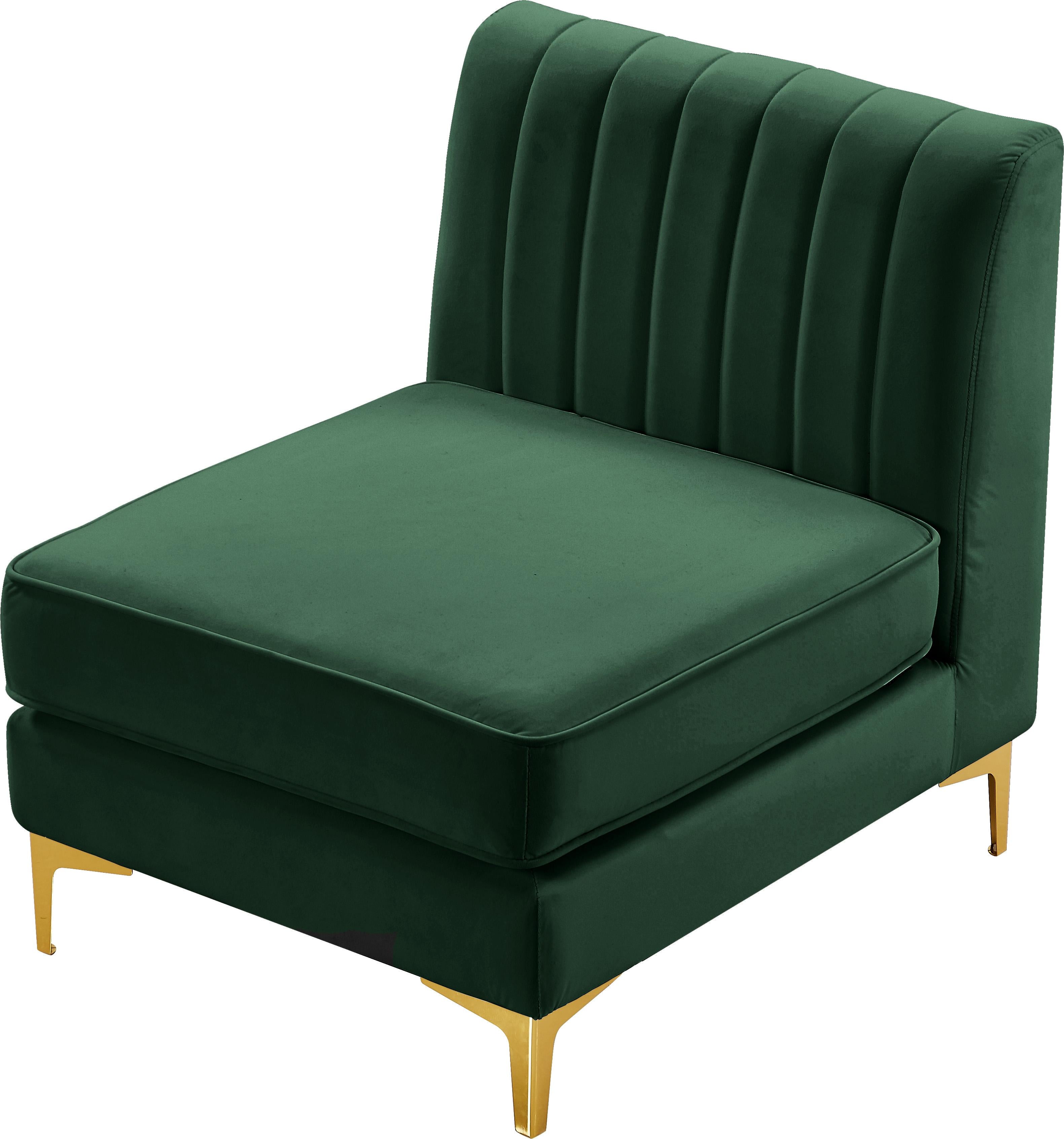 Alina Green Velvet Armless Chair