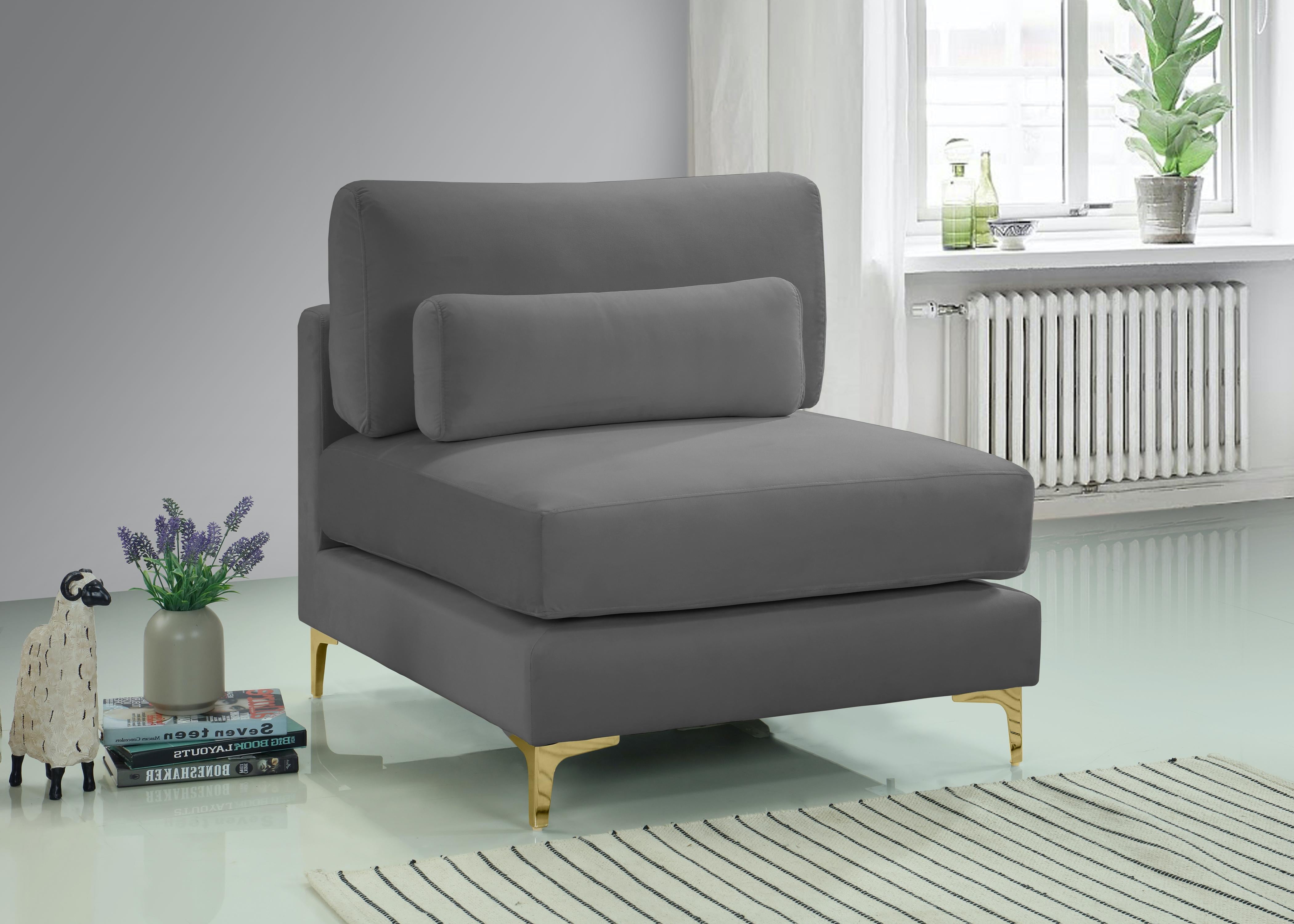 Julia Grey Velvet Modular Armless Chair - Luxury Home Furniture (MI)