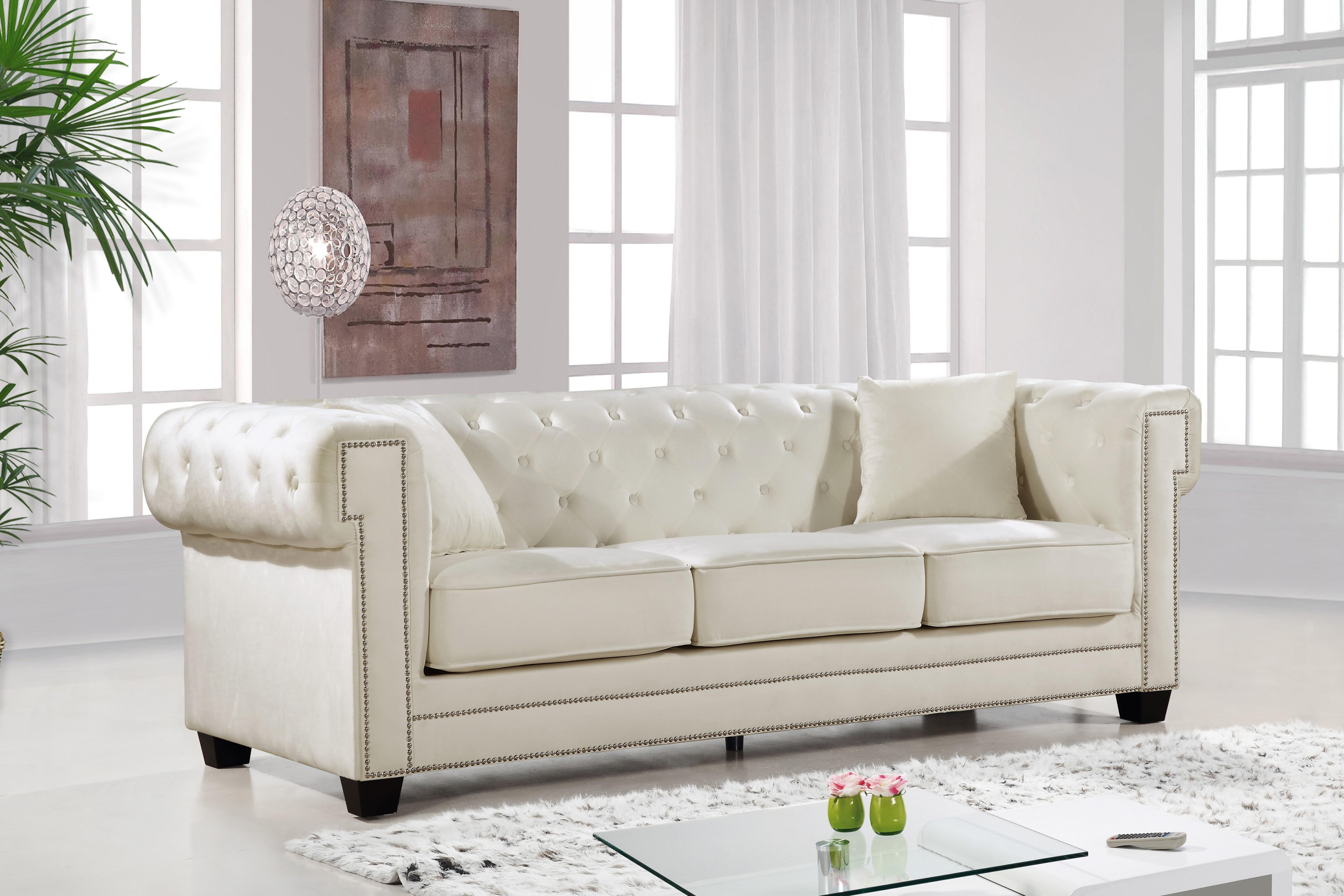Bowery Cream Velvet Sofa - Luxury Home Furniture (MI)