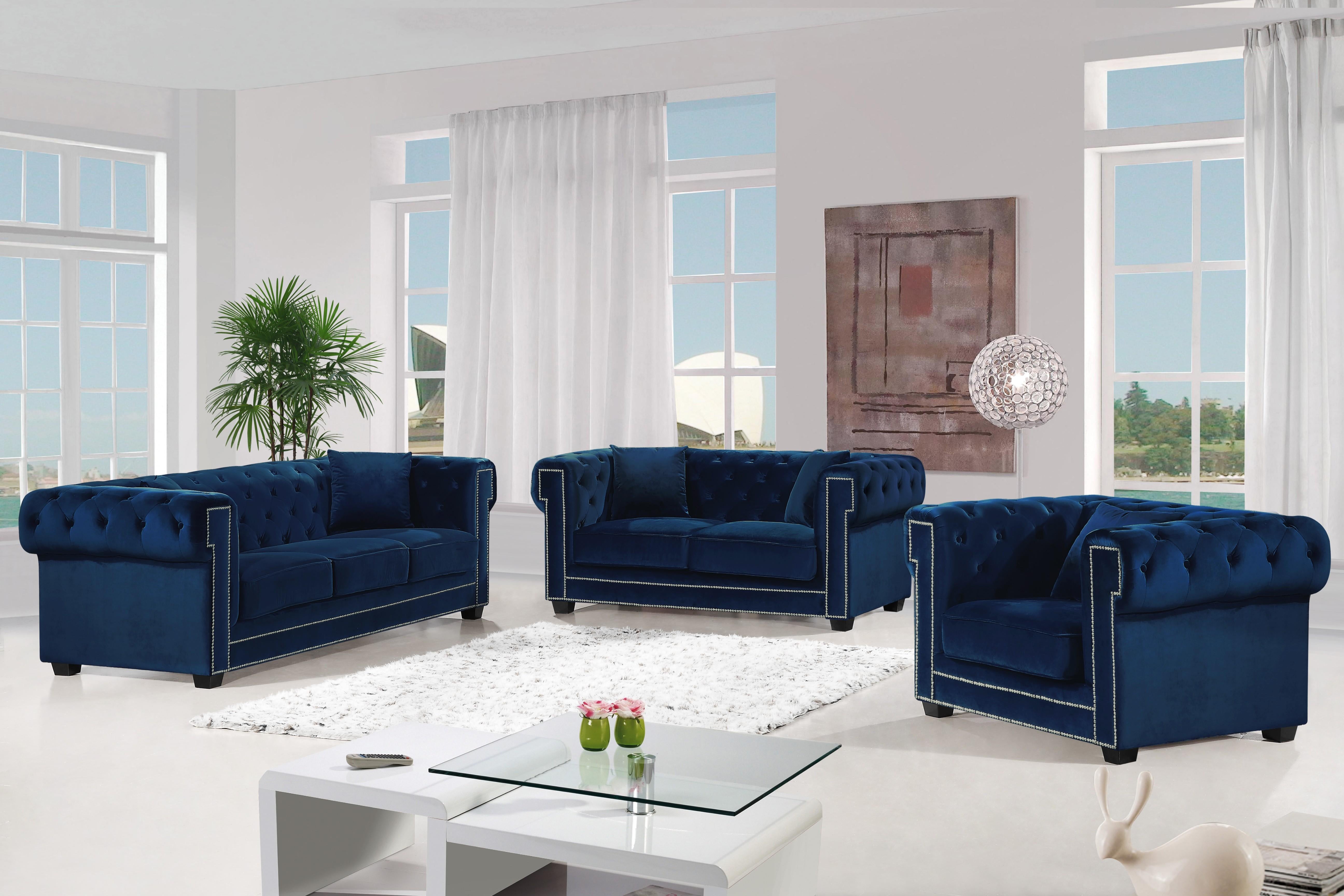 Bowery Navy Velvet Sofa - Luxury Home Furniture (MI)