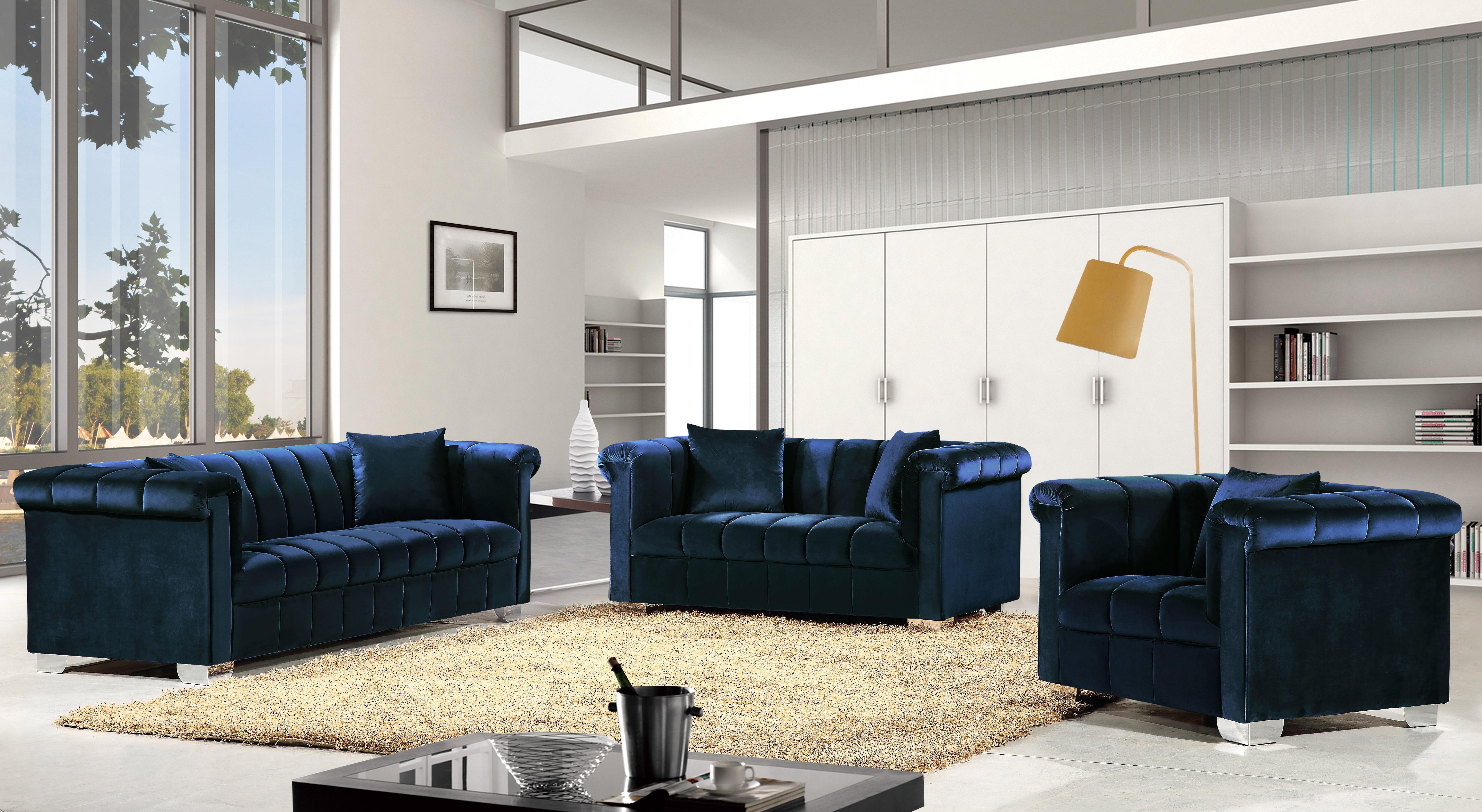 Kayla Navy Velvet Loveseat - Luxury Home Furniture (MI)