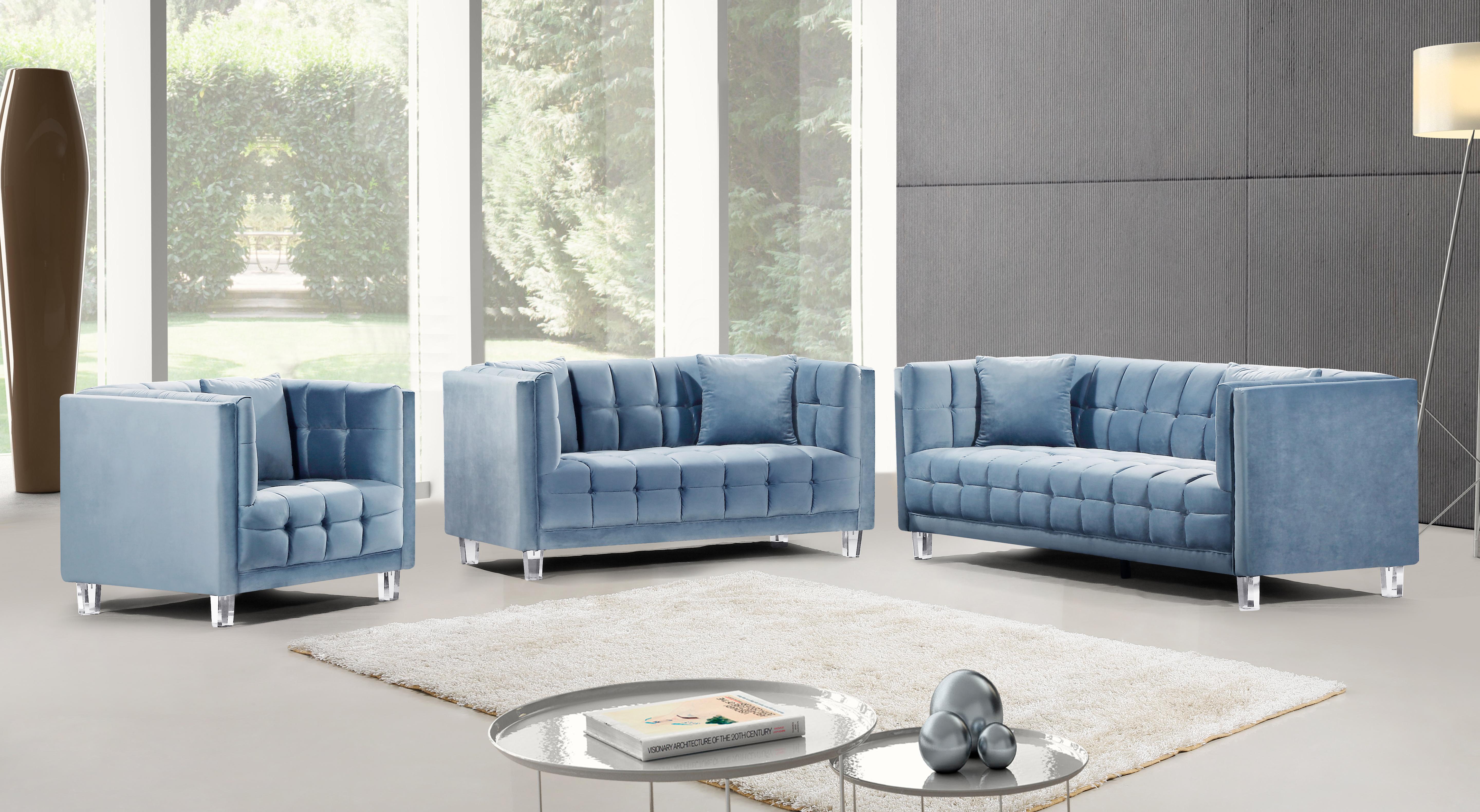 Mariel Sky Blue Velvet Loveseat - Luxury Home Furniture (MI)