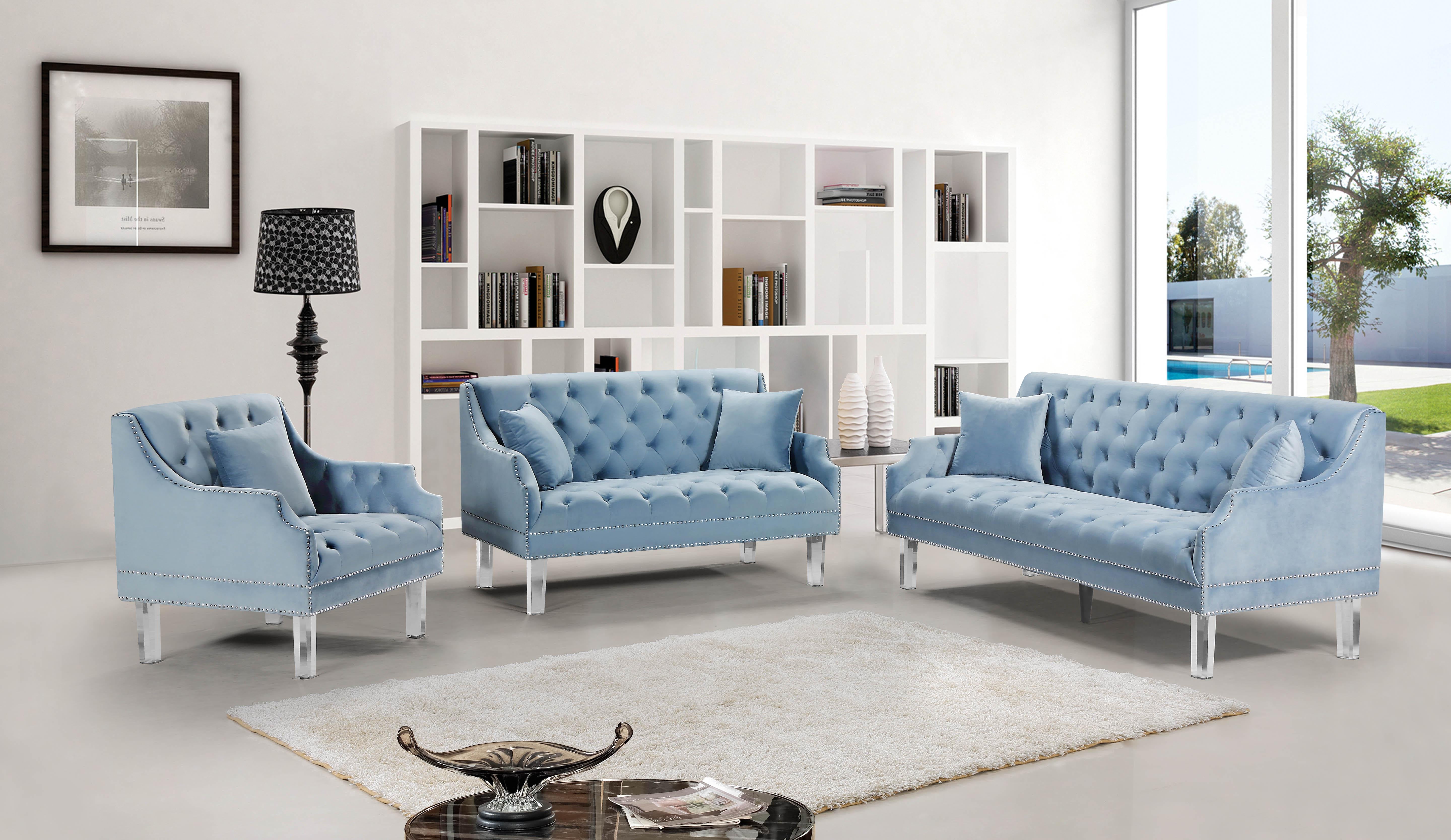 Roxy Sky Blue Velvet Sofa - Luxury Home Furniture (MI)