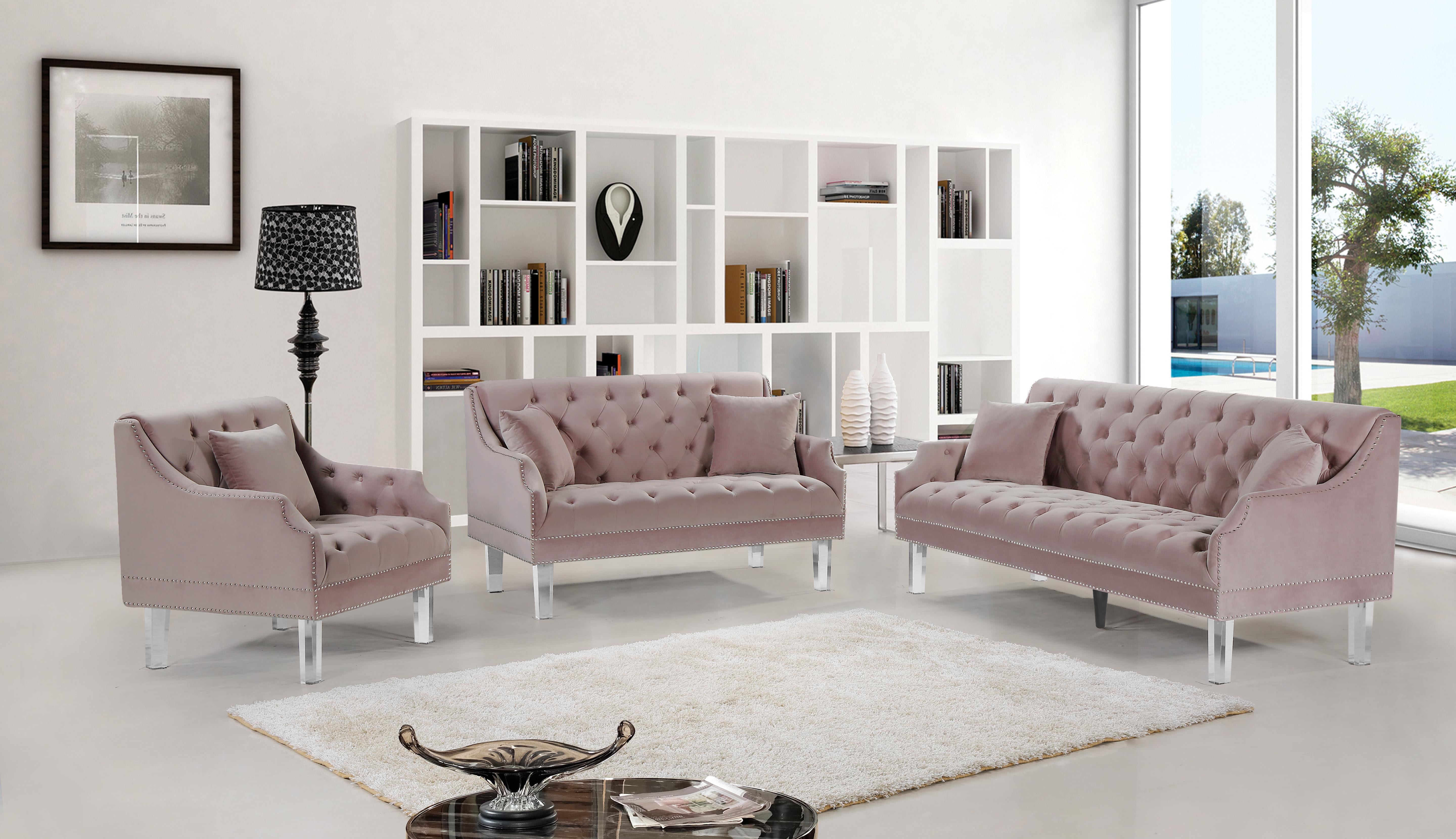 Roxy Pink Velvet Loveseat - Luxury Home Furniture (MI)