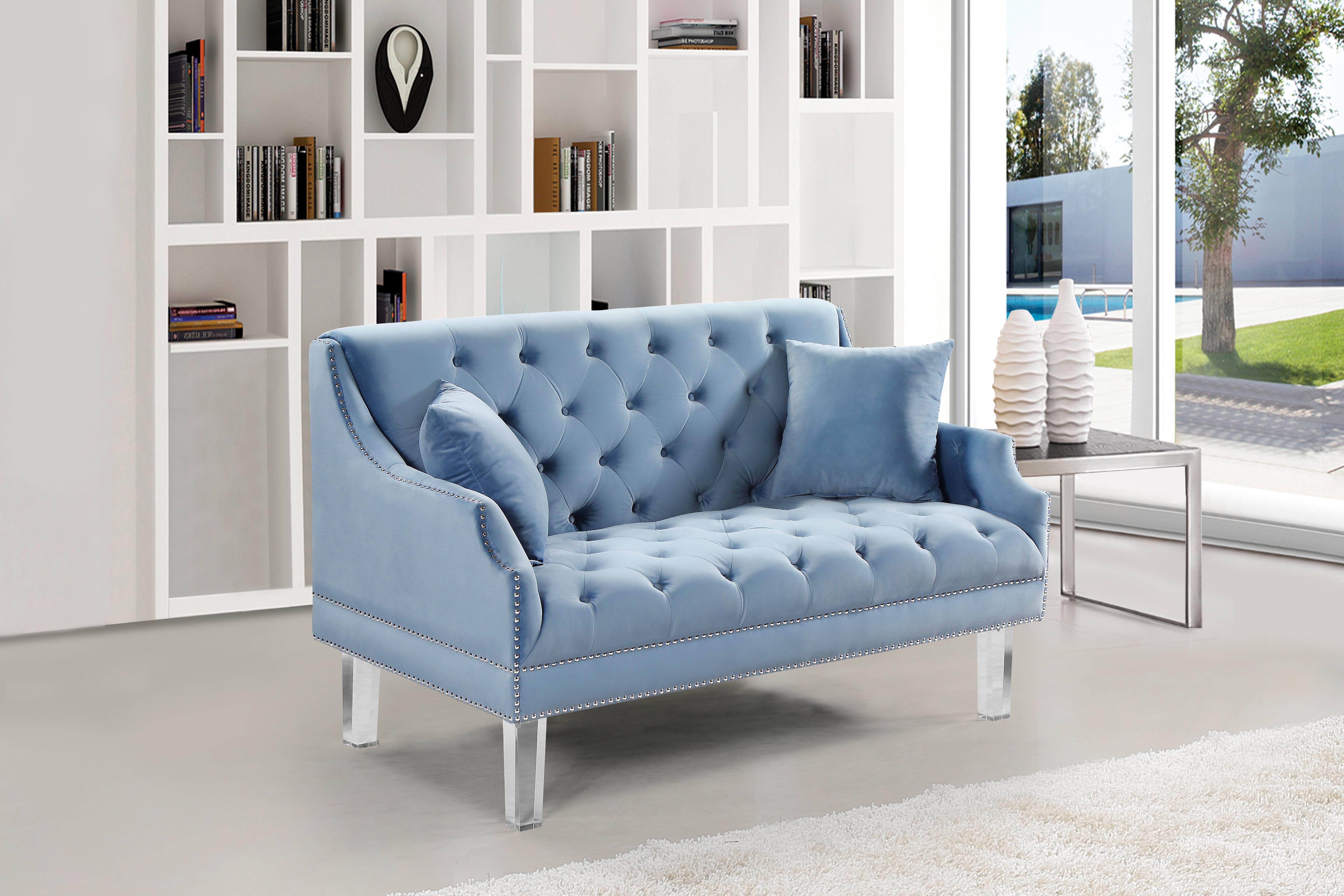 Roxy Sky Blue Velvet Loveseat - Luxury Home Furniture (MI)