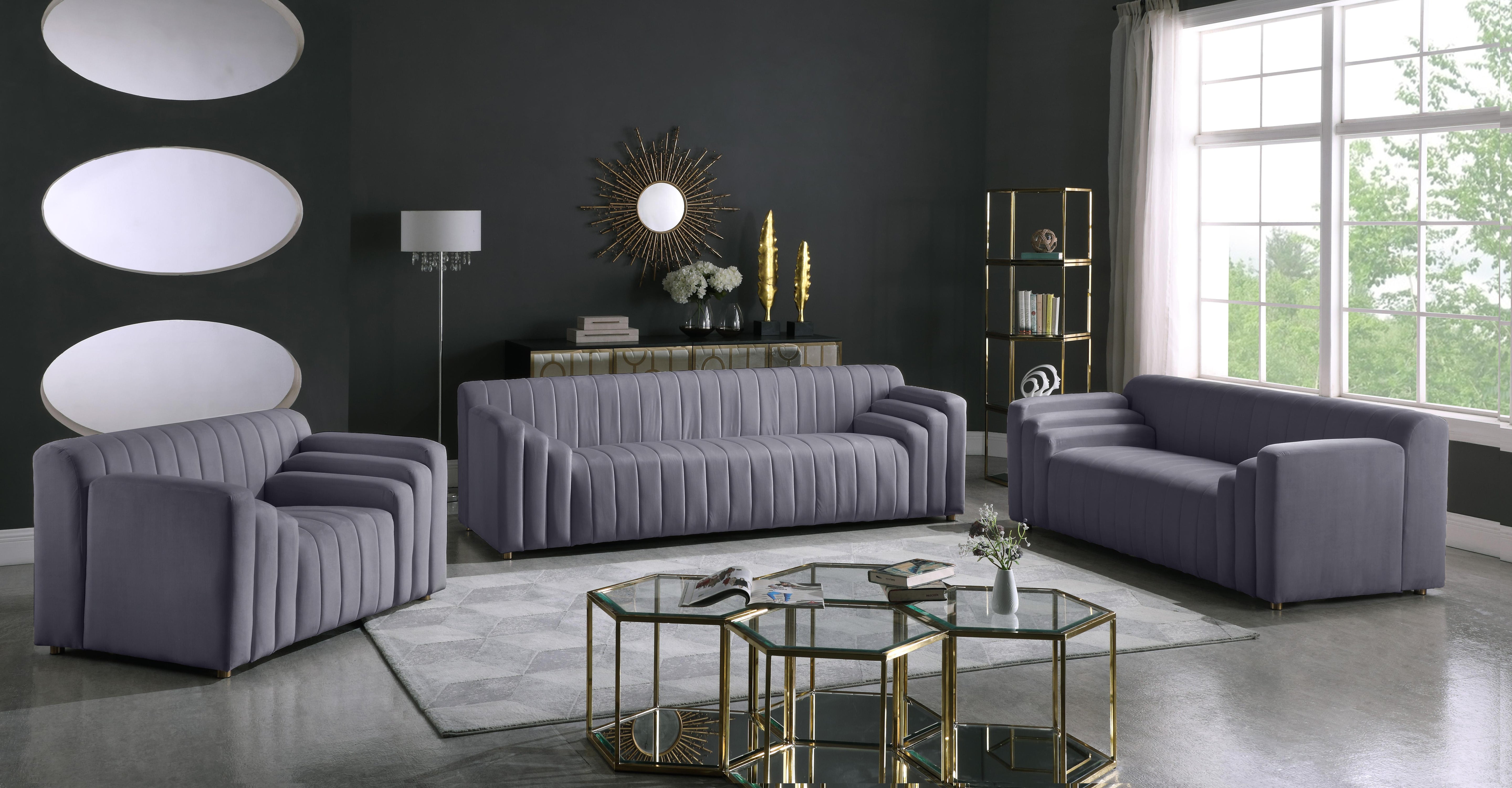 Naya Grey Velvet Loveseat - Luxury Home Furniture (MI)