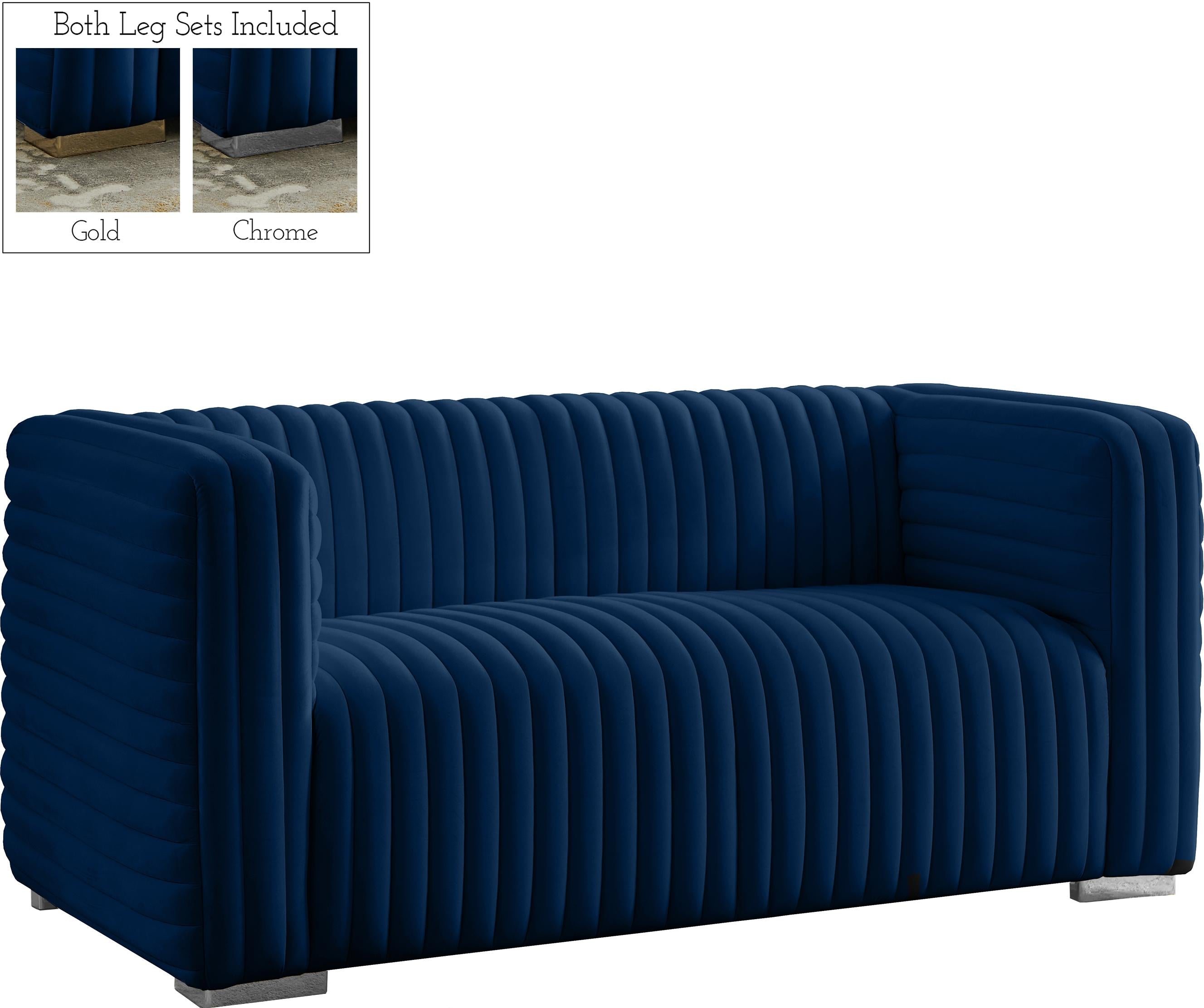 Ravish Navy Velvet Loveseat - Luxury Home Furniture (MI)