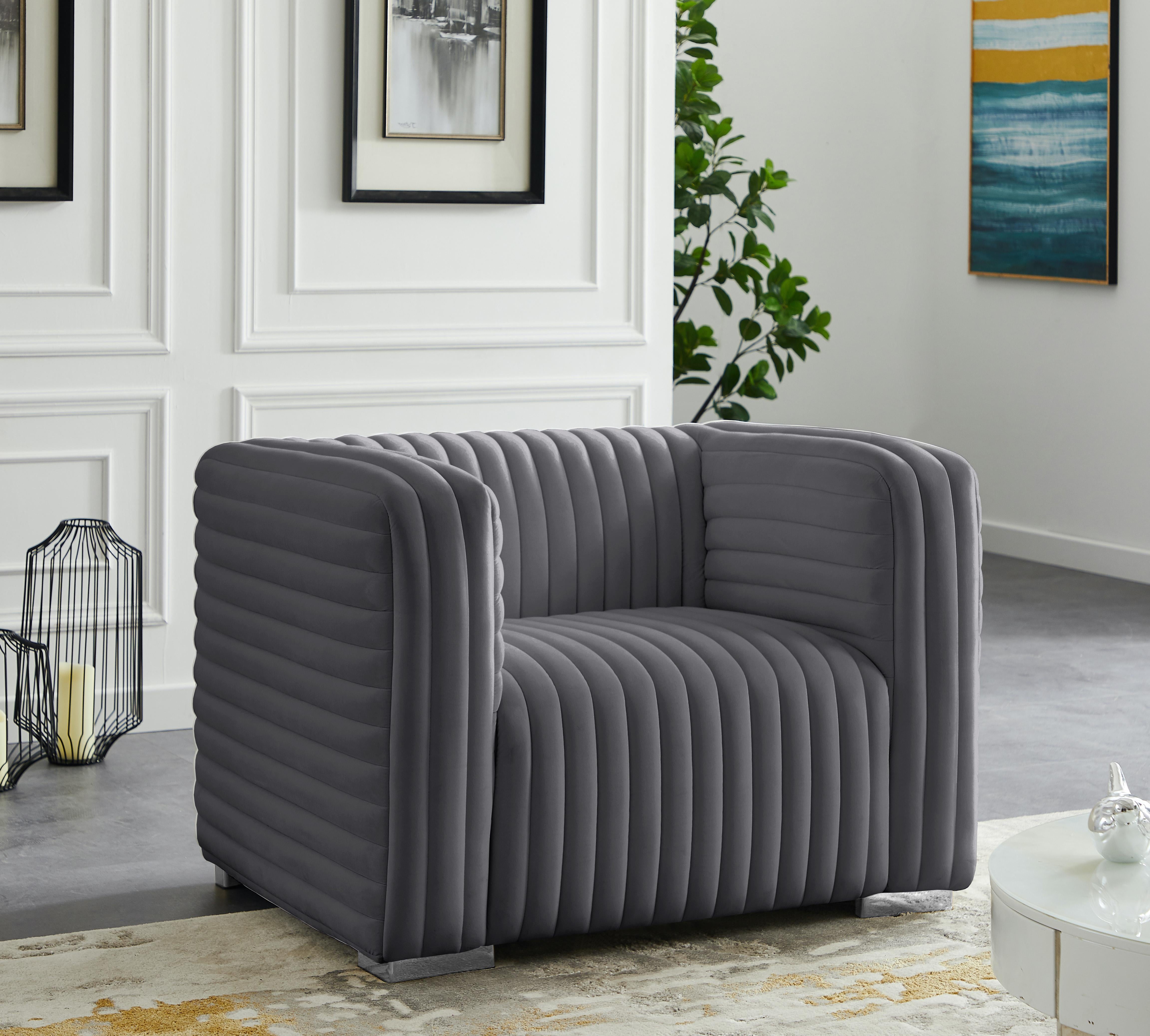 Ravish Grey Velvet Chair - Luxury Home Furniture (MI)