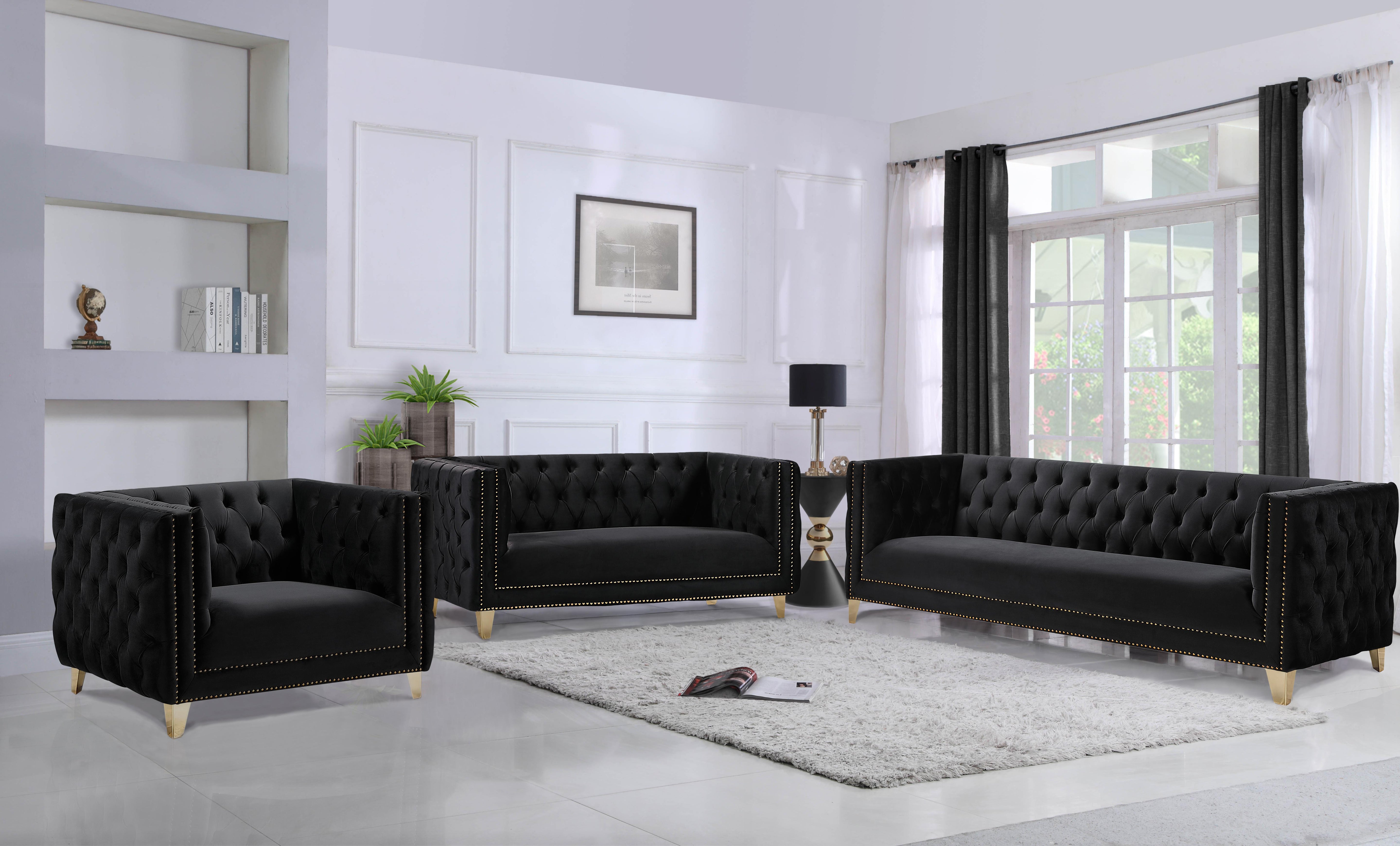 Michelle Black Velvet Loveseat - Luxury Home Furniture (MI)