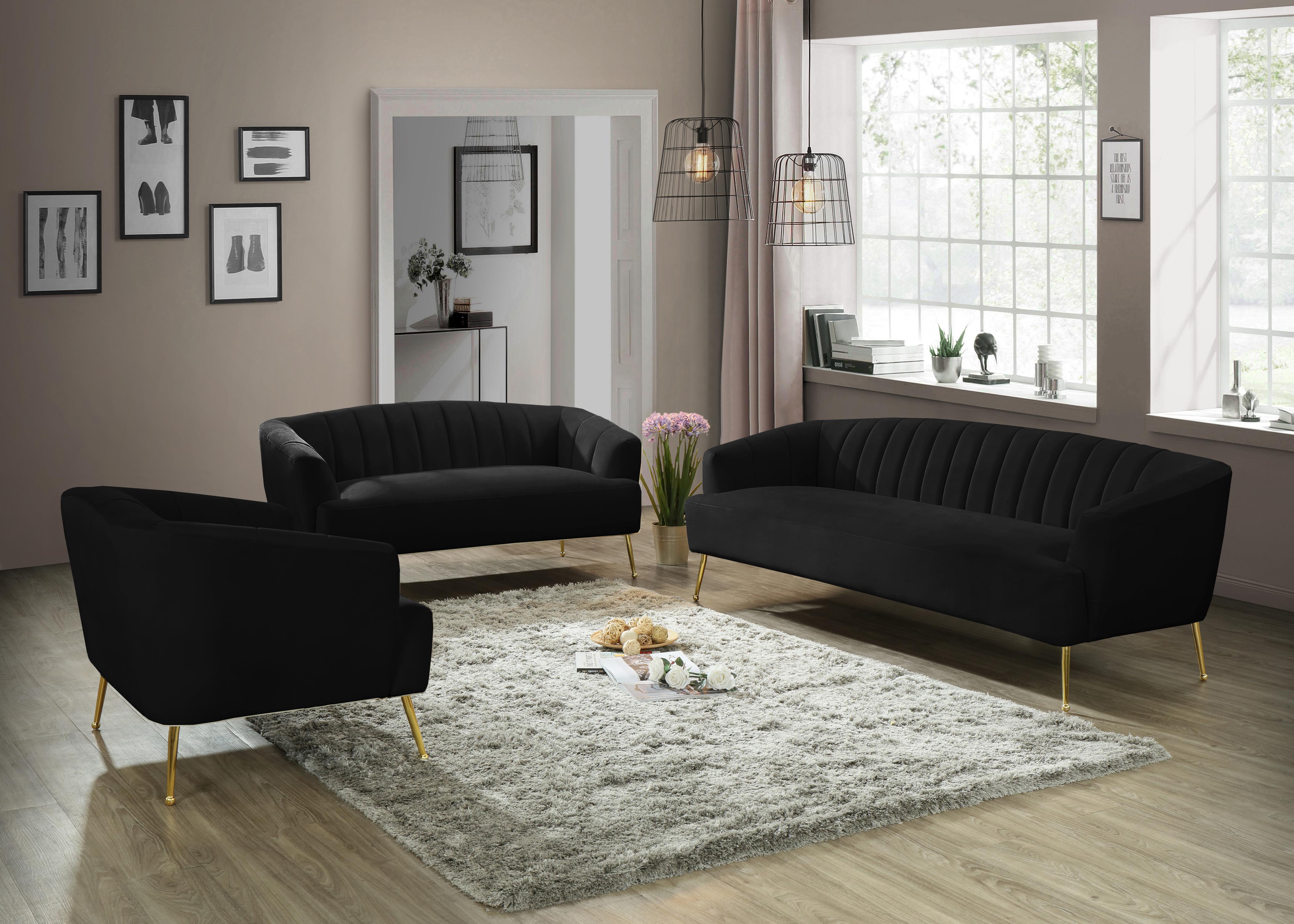 Tori Black Velvet Loveseat - Luxury Home Furniture (MI)