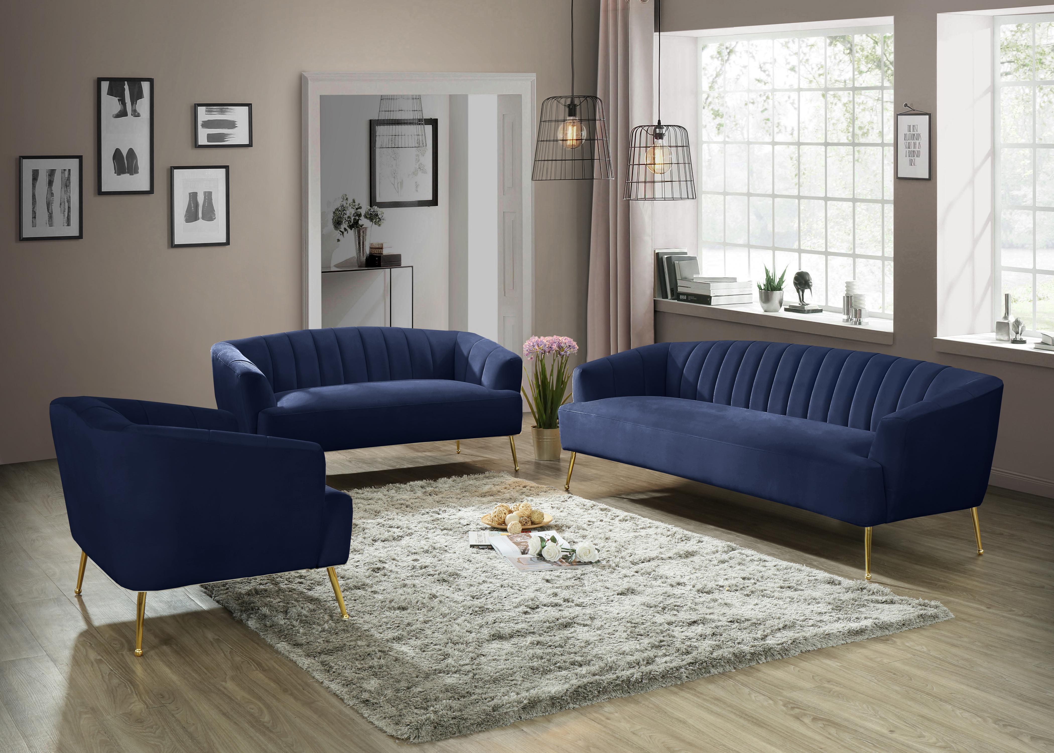 Tori Navy Velvet Loveseat - Luxury Home Furniture (MI)