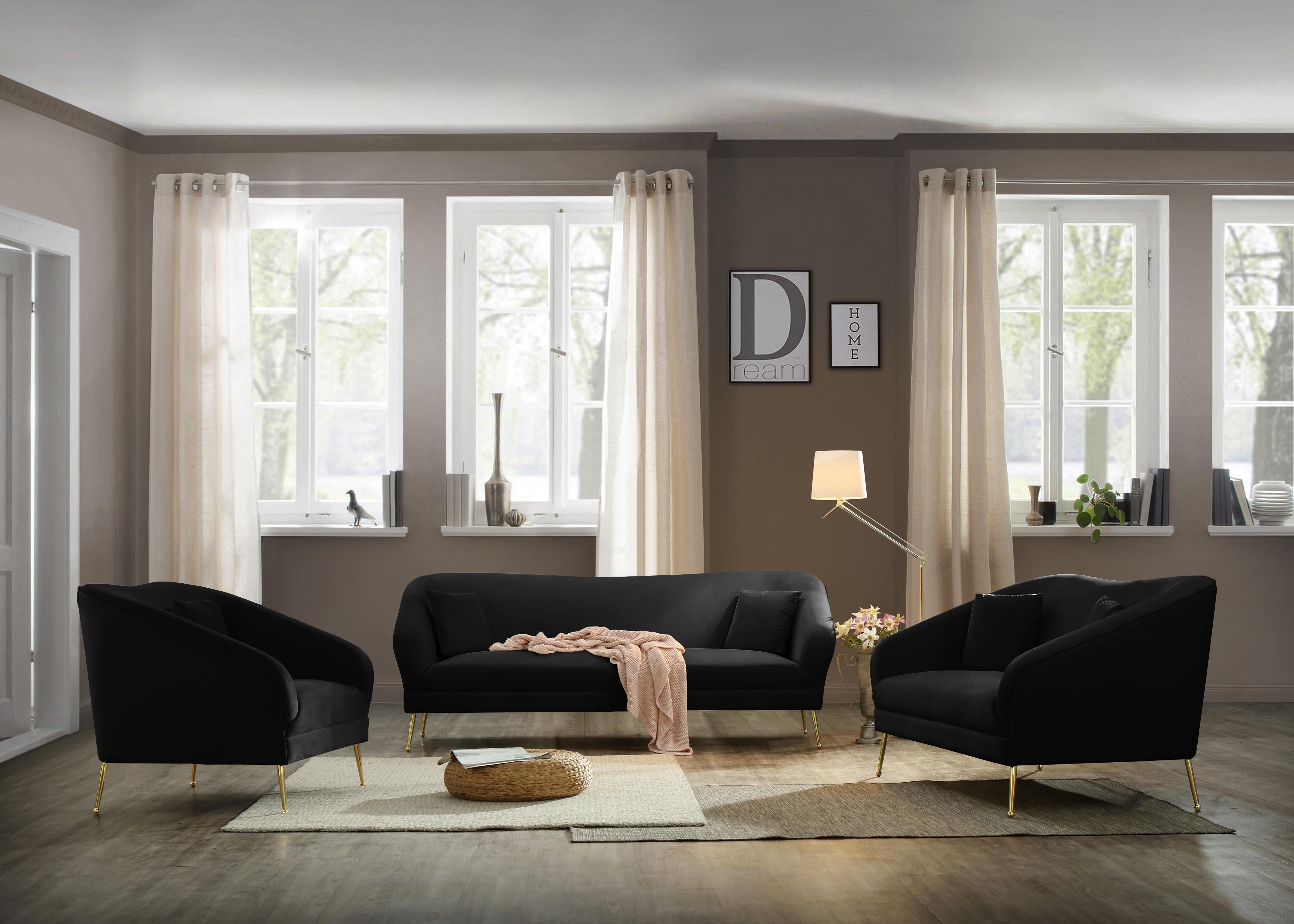 Hermosa Black Velvet Loveseat - Luxury Home Furniture (MI)