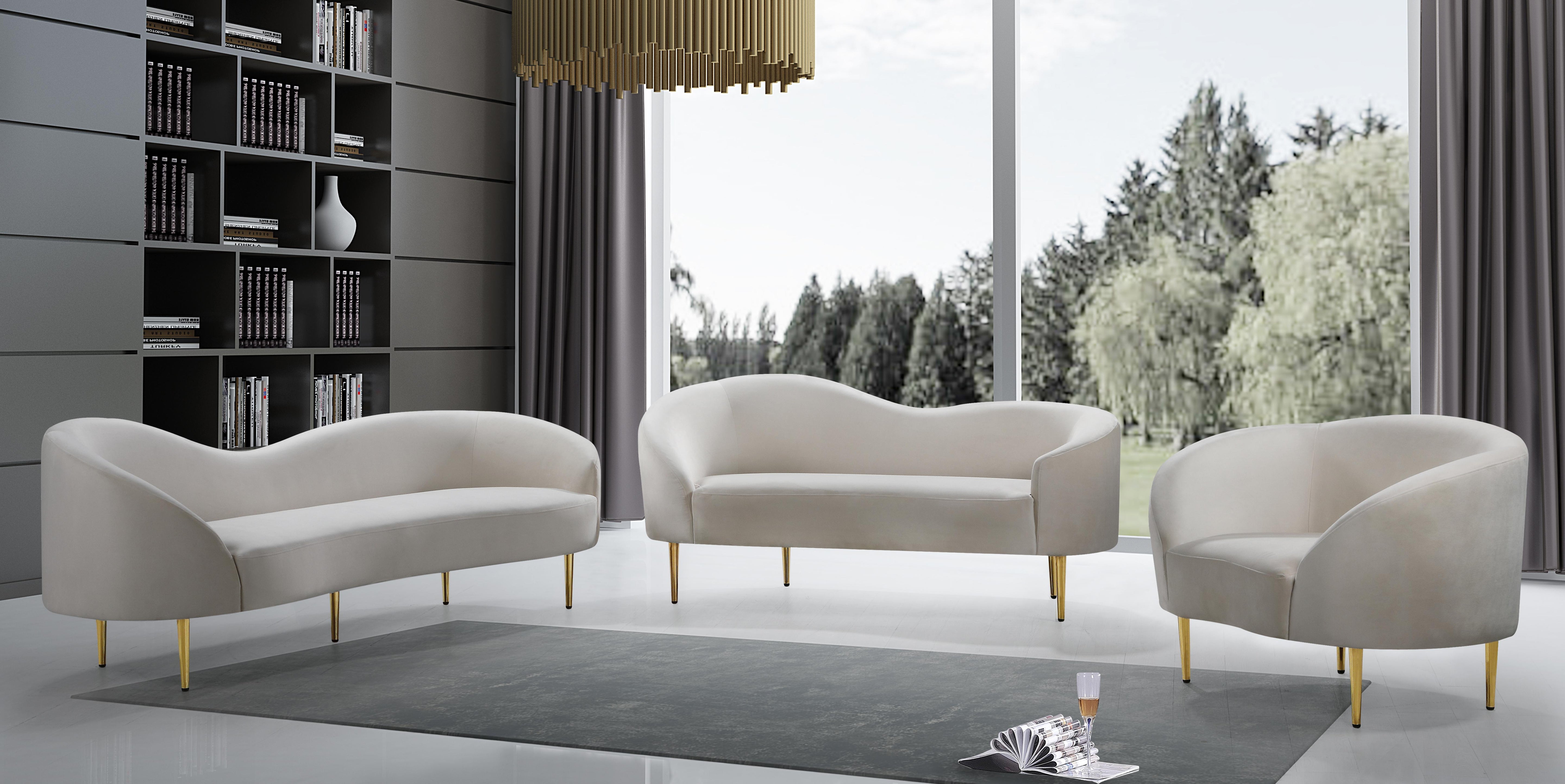 Ritz Cream Velvet Loveseat - Luxury Home Furniture (MI)
