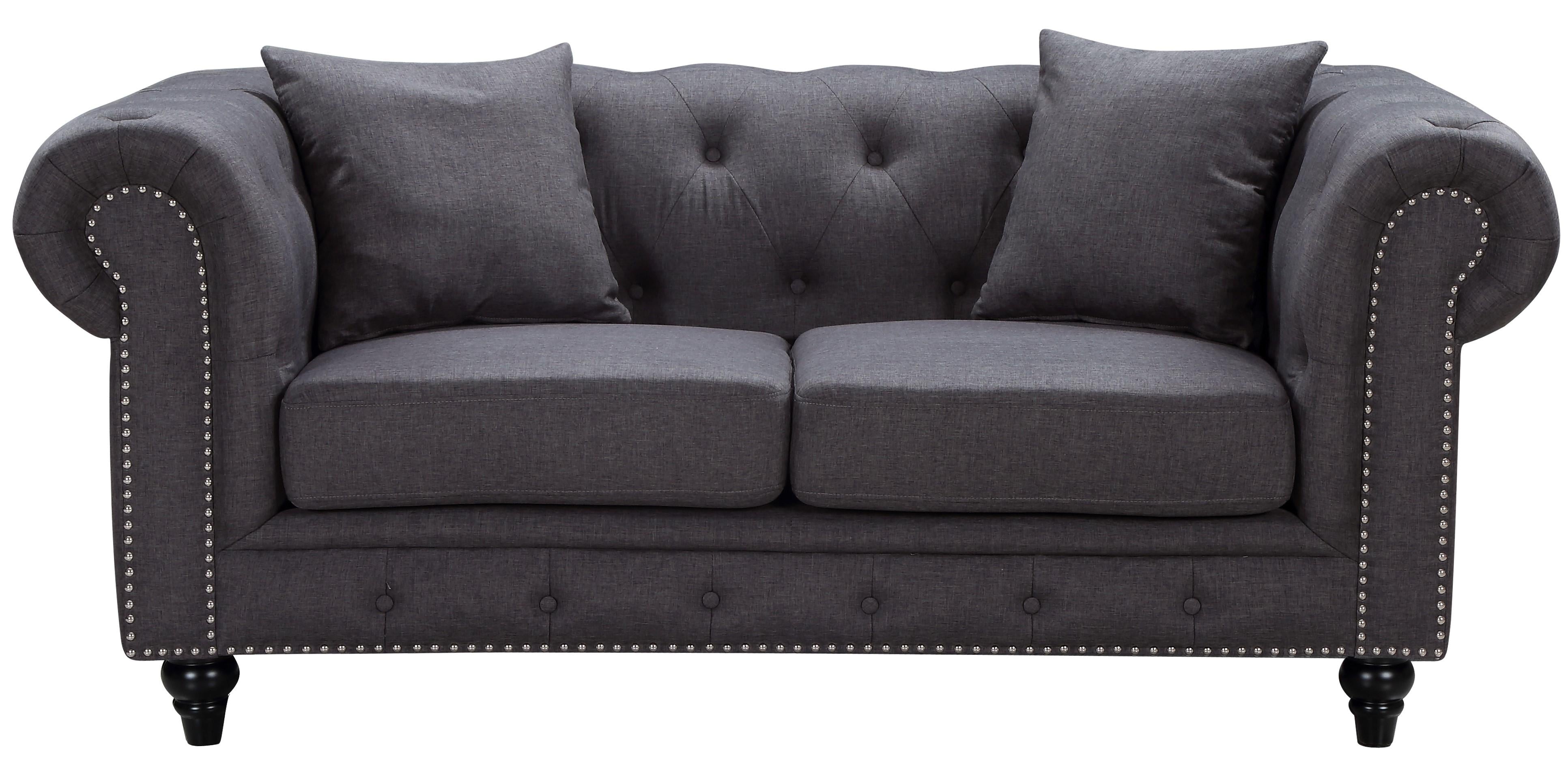 Chesterfield Grey Linen Loveseat - Luxury Home Furniture (MI)