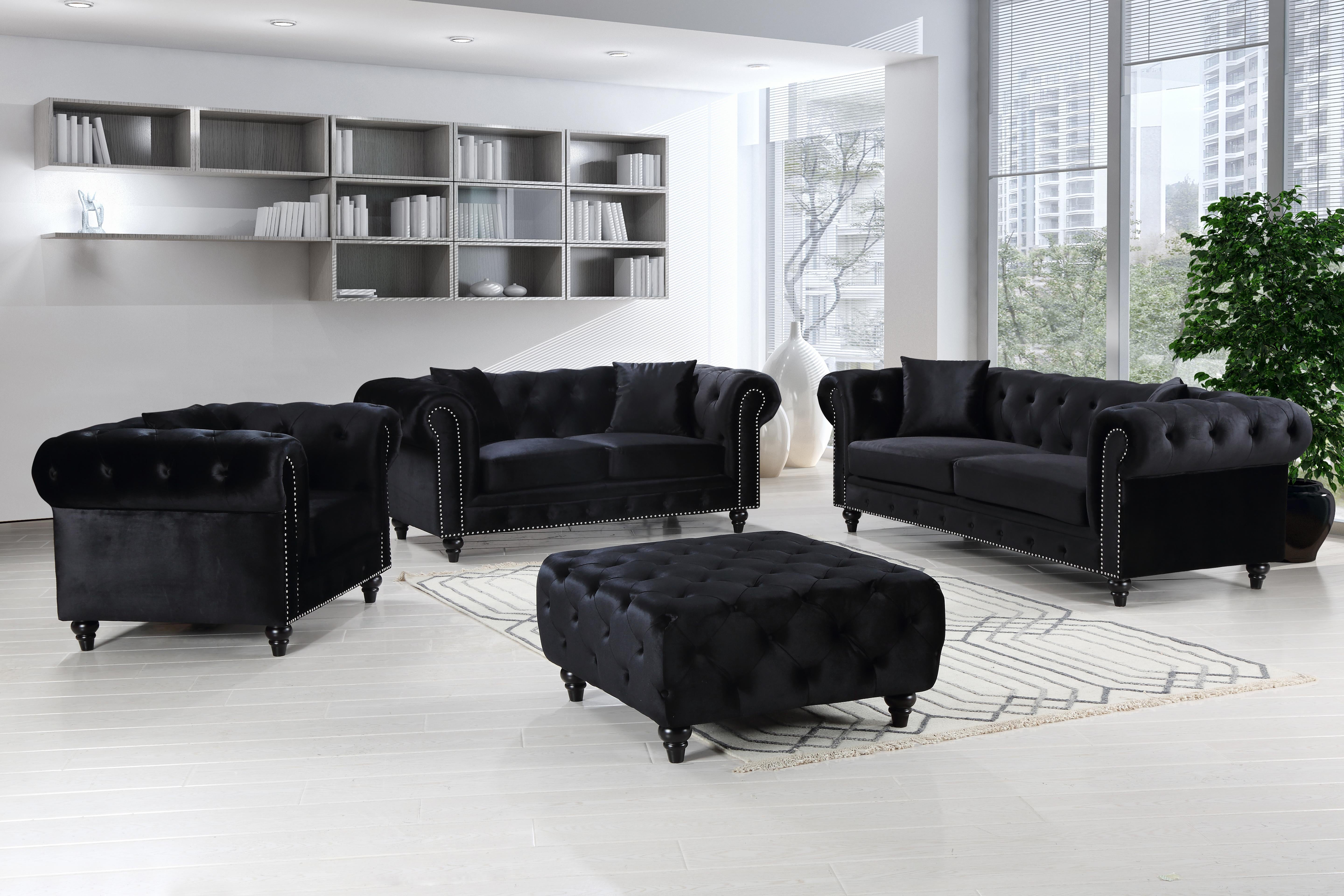 Chesterfield Black Velvet Loveseat - Luxury Home Furniture (MI)