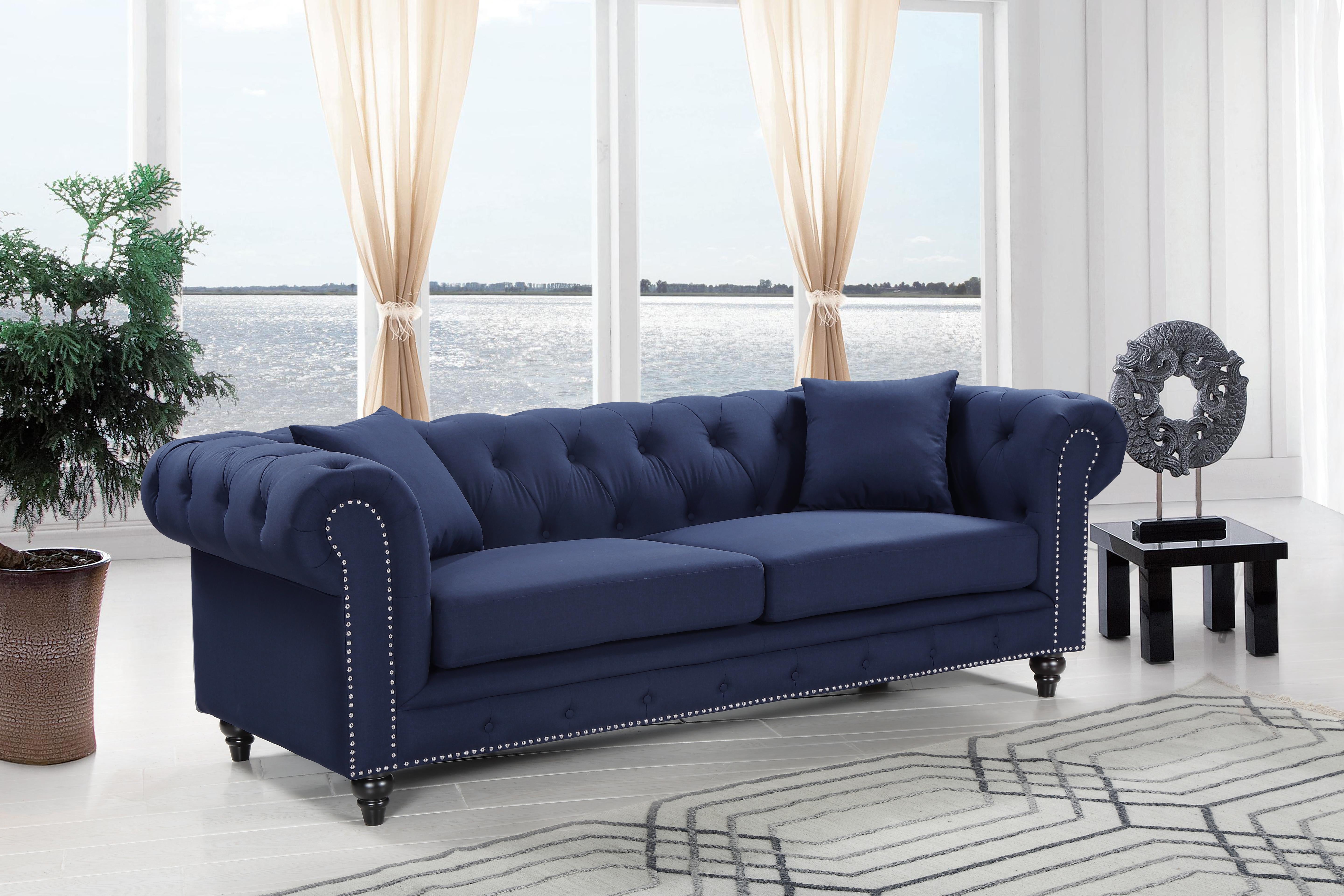 Chesterfield Navy Linen Sofa Luxury Home Furniture MI